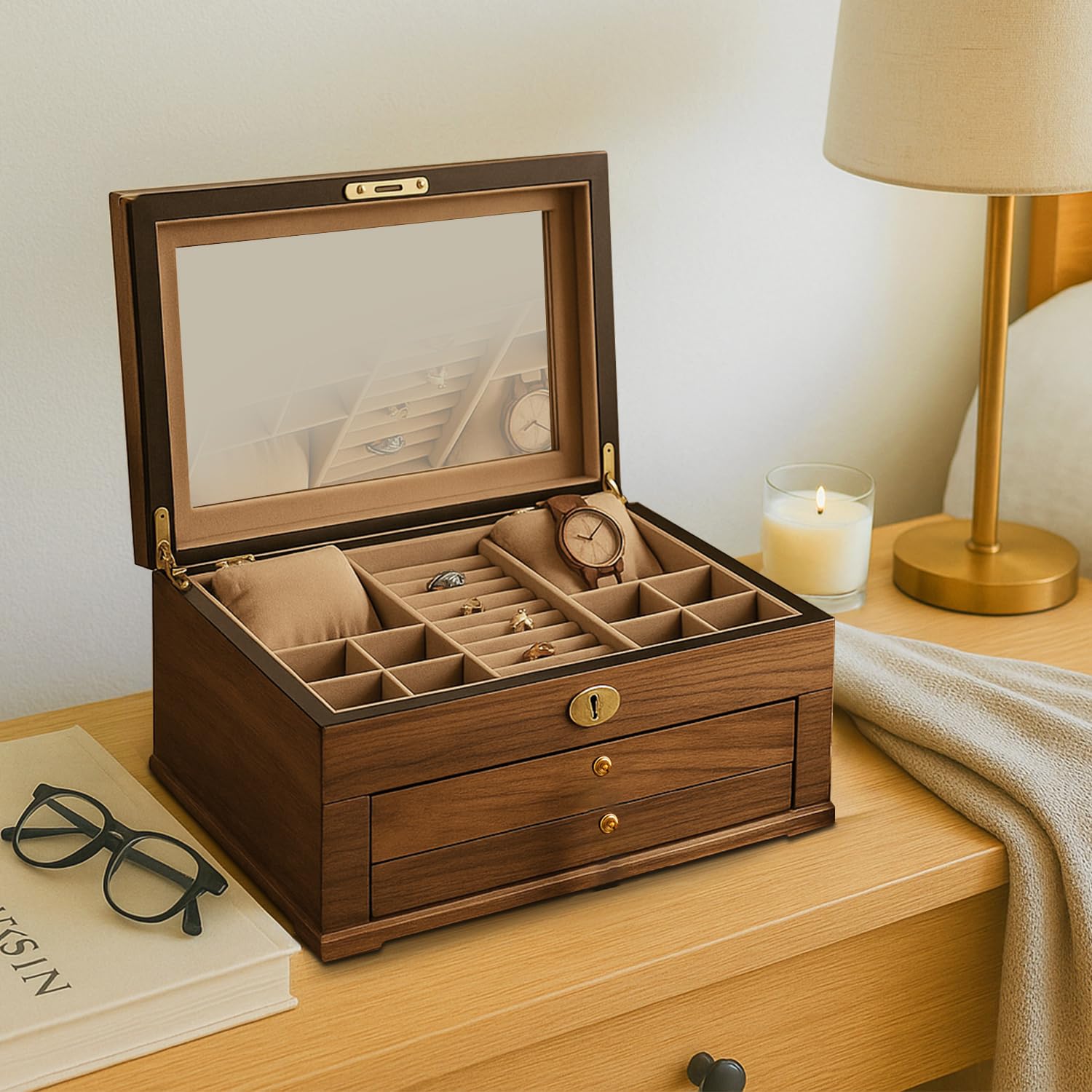 Amazon.com: Bey-Berk Lacquered Walnut 3-Level Jewelry Box with