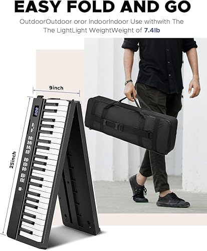 Miniatura 3 de Starfavor Piano de teclado portátil, teclado plegable de 88 teclas, piano eléctrico de tamaño completo, piano plegable Bluetooth, teclado