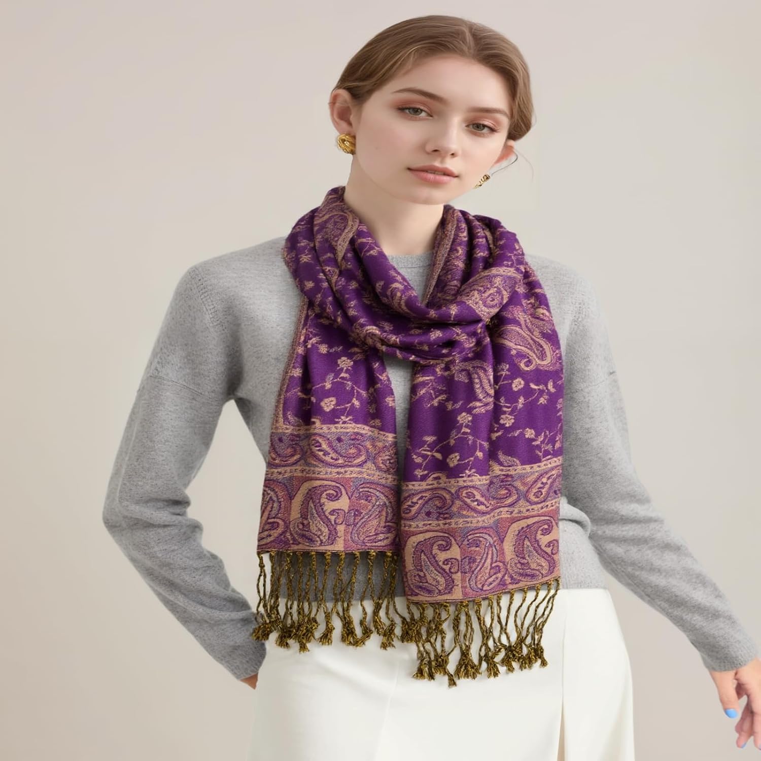 AUSEKALY Pashmina Feel Shawls Wraps for Women Rave Scarf Soft Silky Reversible Men Scarves - Image 3