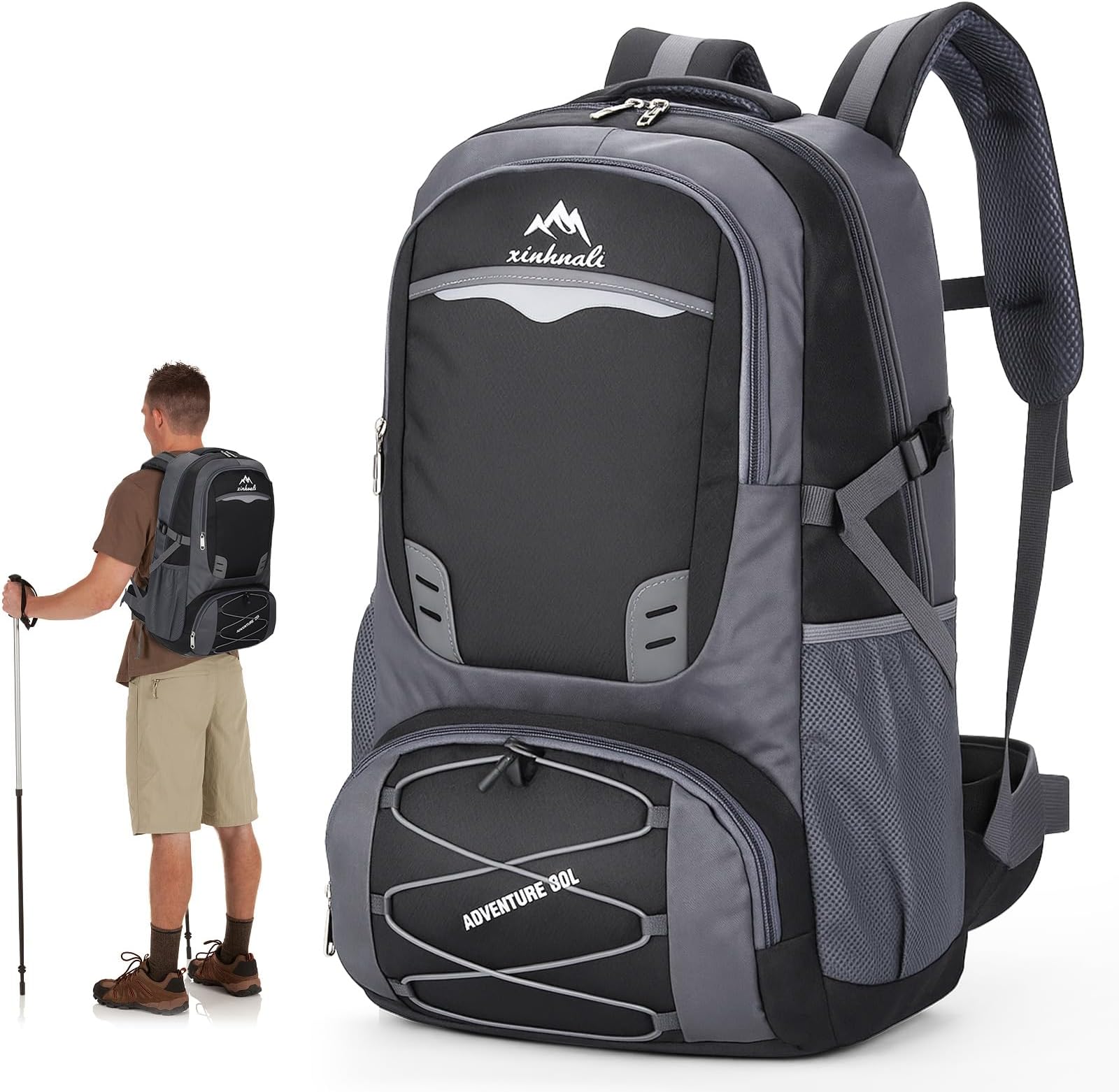 70L Hiking Backpack, Lightweight Breathable Camping Backpack Daypack for Men Women Rucksack Waterproof Large Trekking Climbing Gifts, Black (0279)