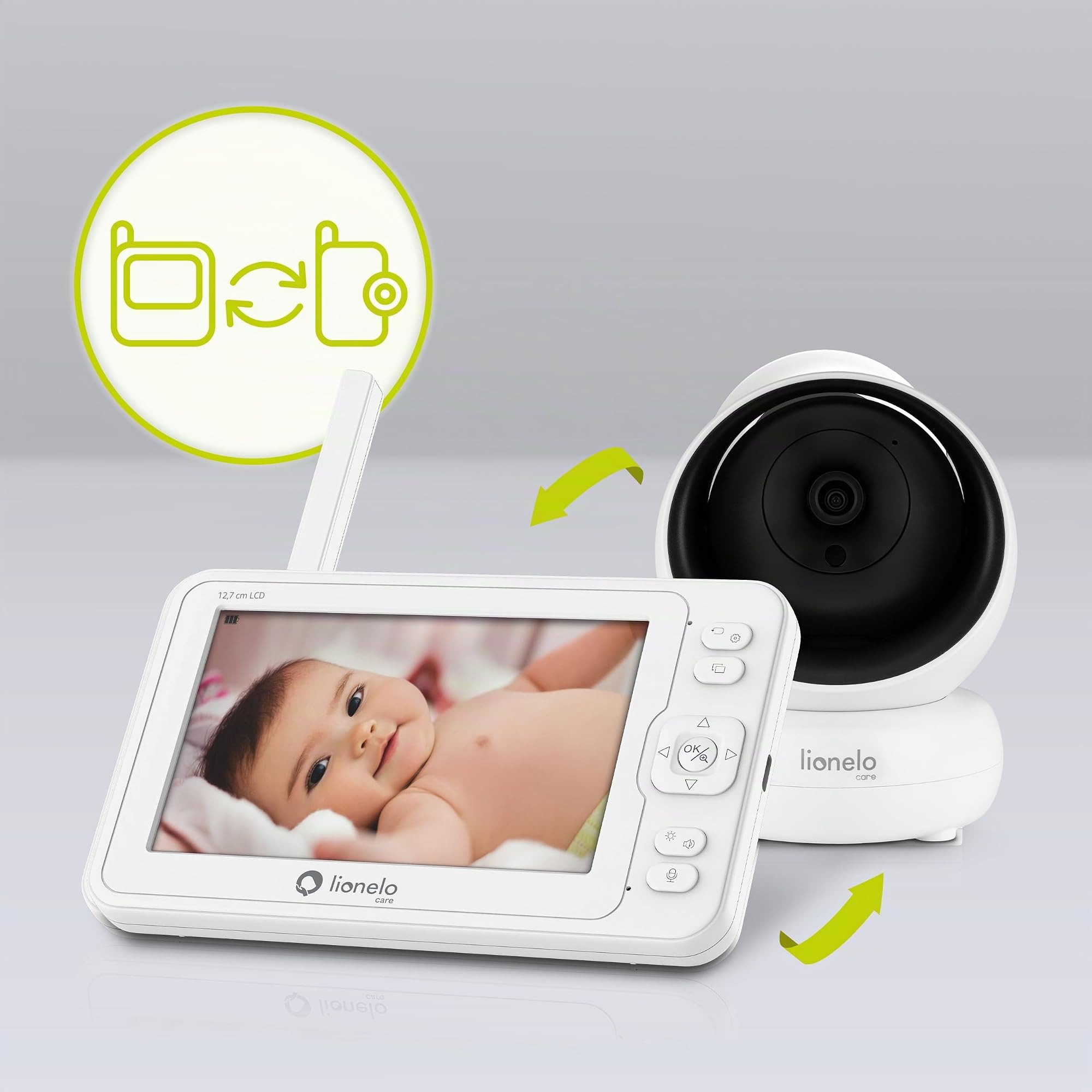 Lionelo Babyline 8.3 Elektronisches Babyphone mit Full HD 360° Kamera | 5" Bildschirm 200m Reichweite Zwei-Wege-Kommunikation Schlaflieder Geräusche 8h Akku Nachtmodus Temperatursensor VOX-Funktion