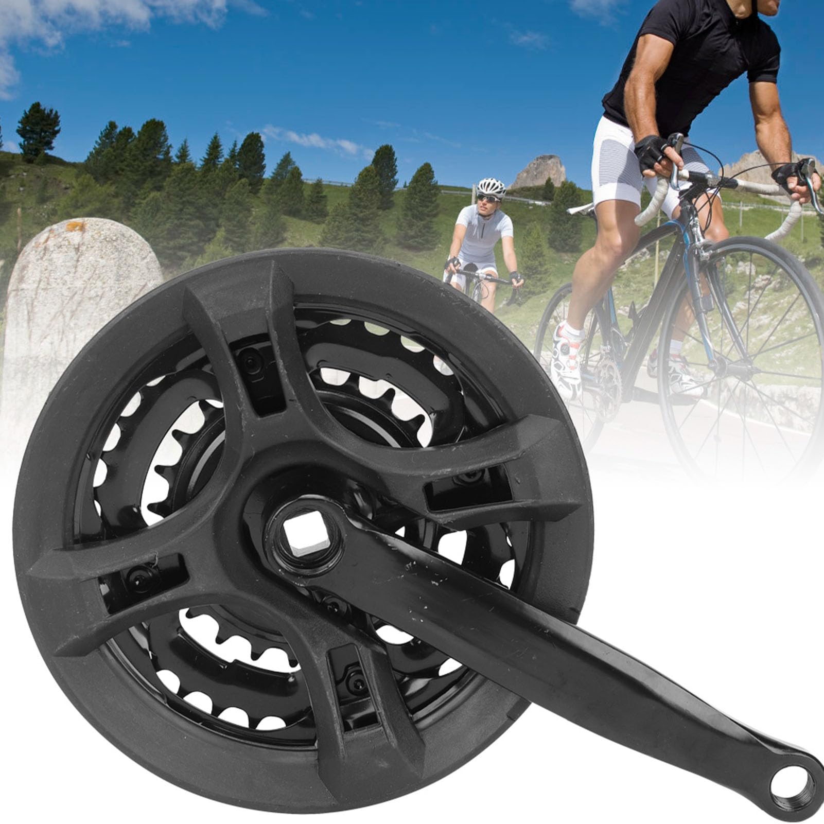 Guarnitura in acciaio al carbonio 24-34-42T, guarnitura per bici con copertura per catene per mountain bike a velocità variabile