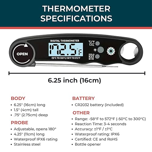 Miniatura 3 de Cathy Yoder's - Termómetro digital para carne, termómetro digital de lectura instantánea para cocinar en freidora de aire, horno, barbacoa, parrilla