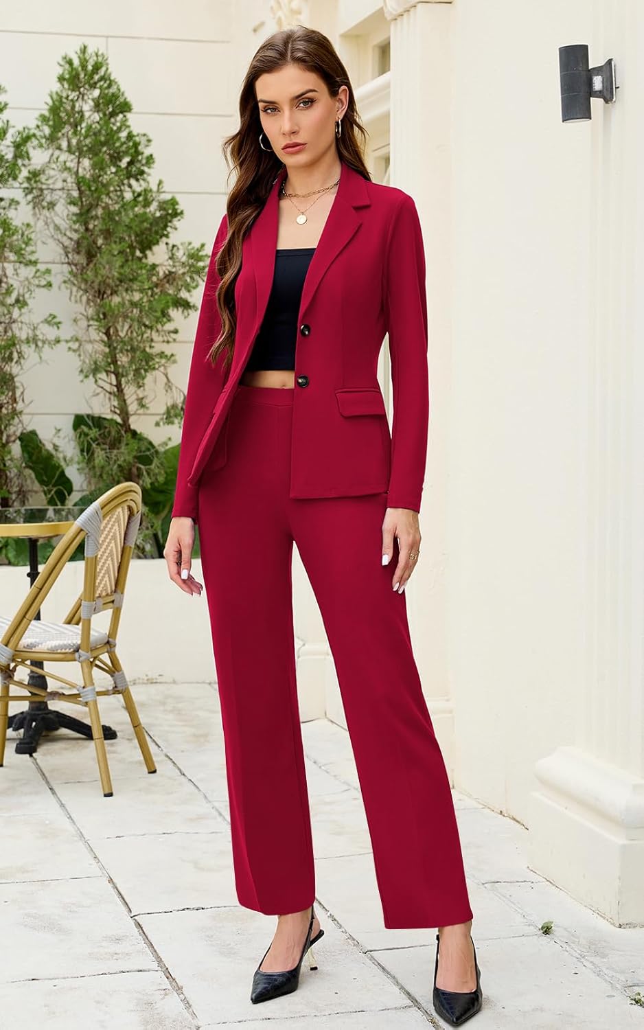 Women's 2 Piece Suits Business Casual Outfits Long Sleeve Solid Blazer with Pants Professional Office Work Sets - Image 3