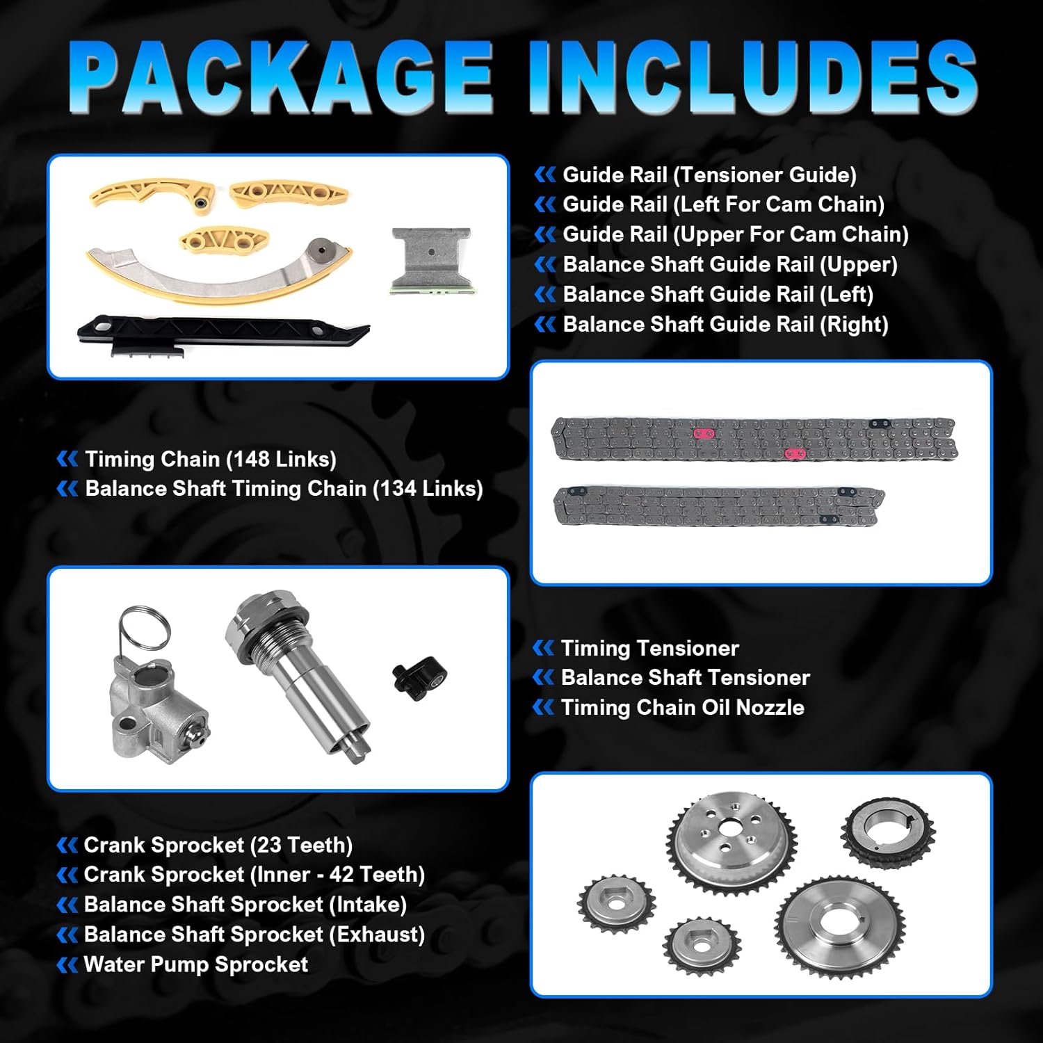 Engine 2.4 Timing Chain Kit w/Guide Tensioner Sprocket - Compatible with Chevy Equinox Malibu Cobalt HHR, GMC Terrain, Buick Lacrosse Verano, Pontiac G5 G6, Saturn 2.0L 2.2L 2.4L 9-4201S