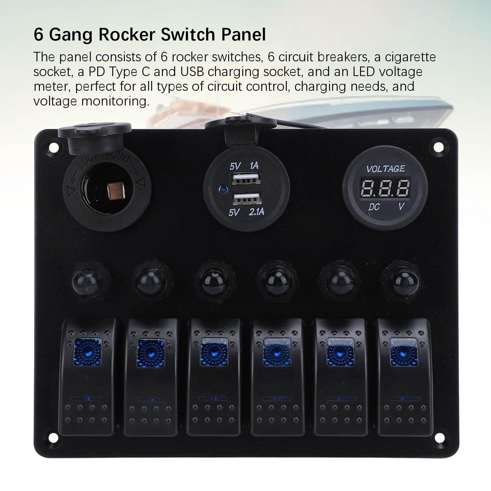 6 Gang Przełącznik Skalny Panel Podwójne USB Ładowarka z
