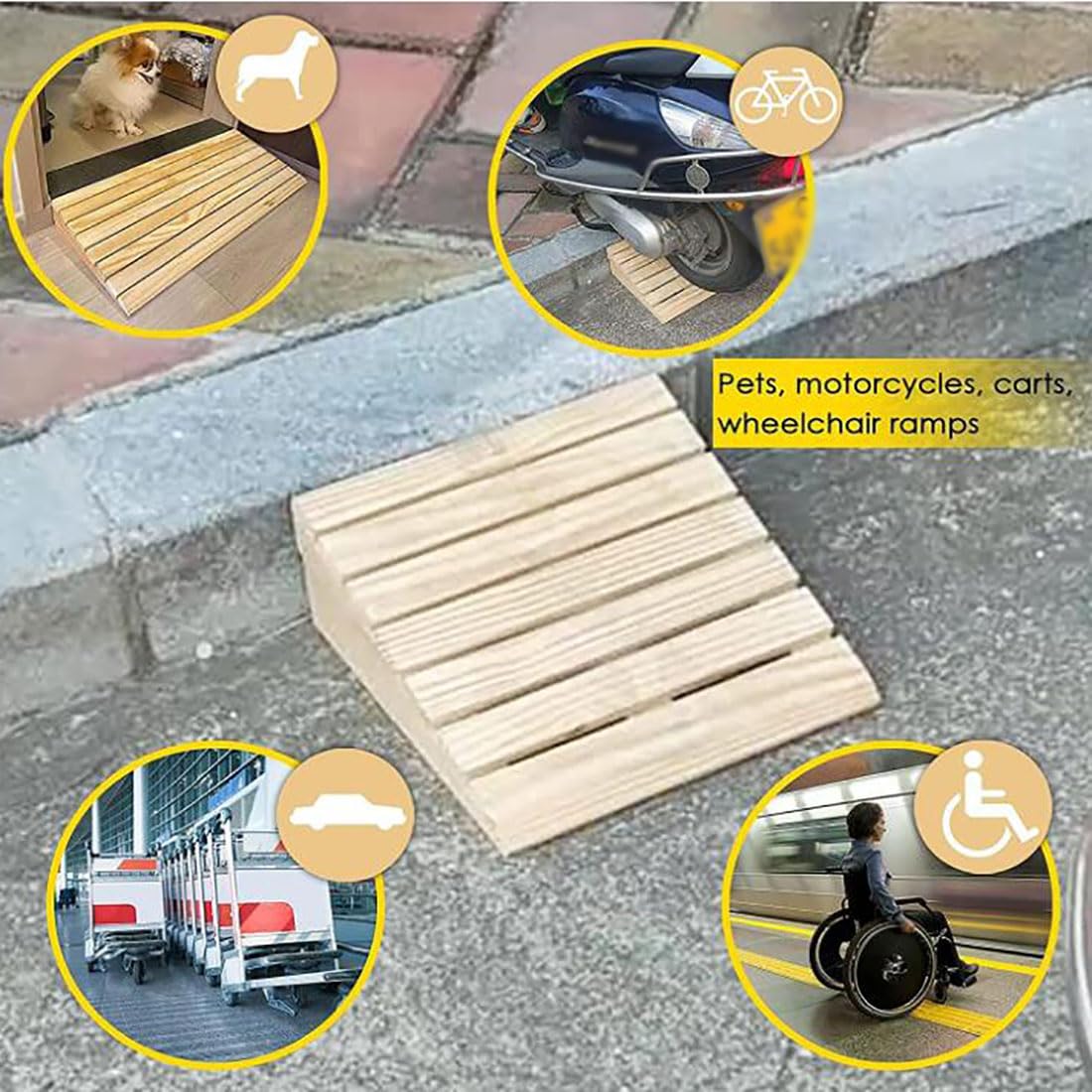 Rampa para Silla De Ruedas/Molduras De Madera Listones,Rampa De Umbral De Puerta De Madera,Portátil Rampa Discapacitados,para Subir Umbrales, Escalones, Puertas,30.8 * 30 * 11CM