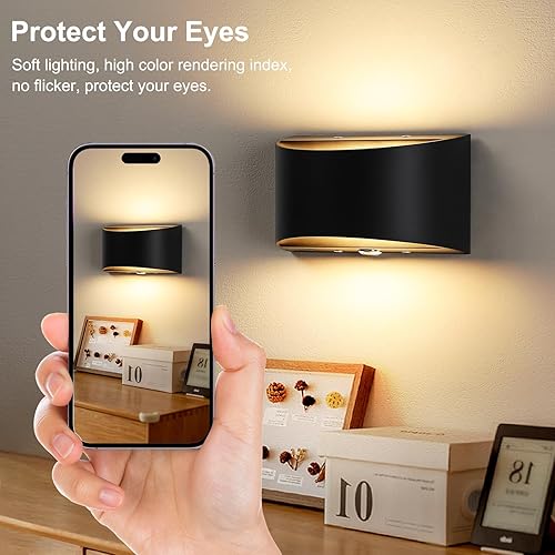 Miniatura 4 de Lightess Aplique de pared LED, lámpara de pared regulable con USB recargable, control táctil, lámpara de montaje en pared arriba hacia abajo, color