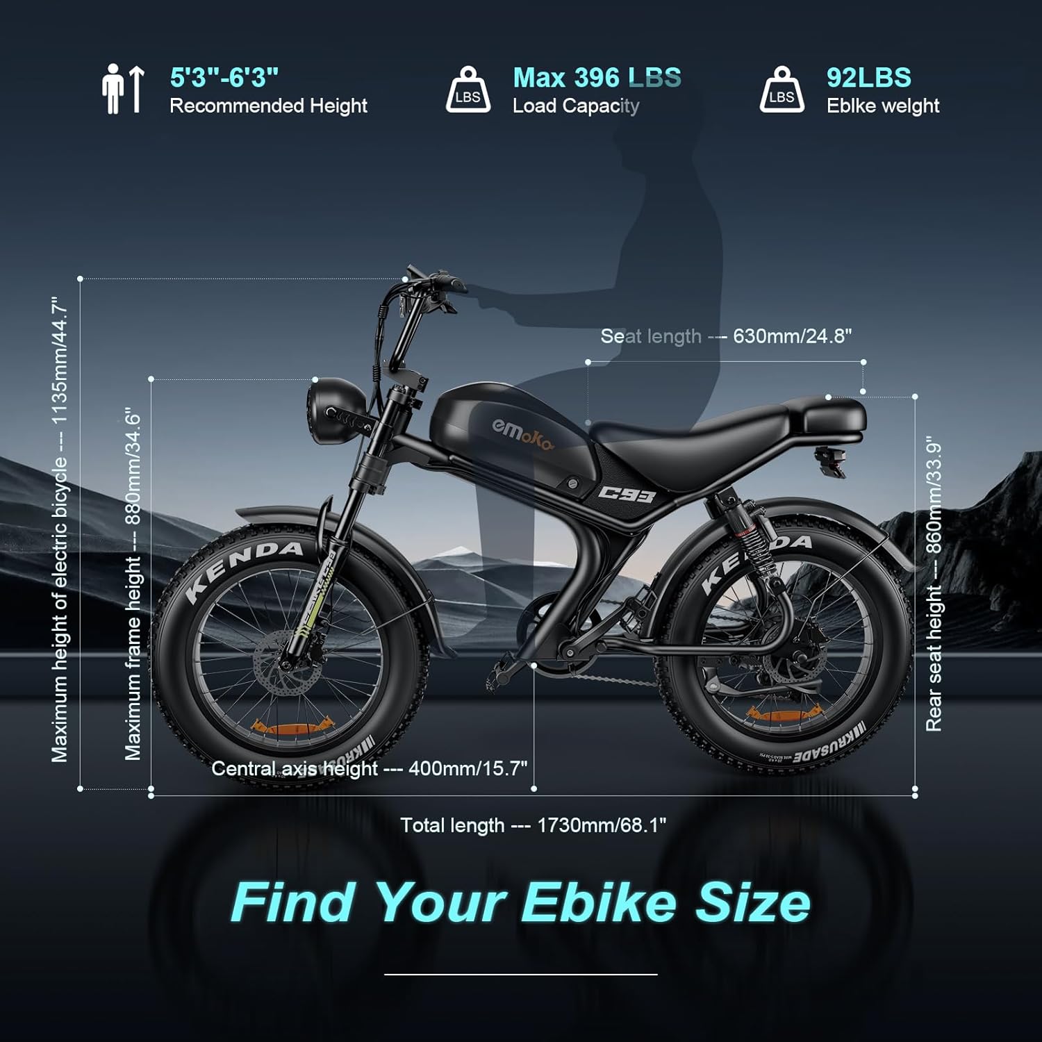 Electric Bike for Adults, 1500W/3000W Peak Motor 20" Fat Tire eBike, 48V 20Ah/23Ah Battery, 32/35MPH Full Suspension Electric Bicycle, Moped Style e Bike for Snow, Mountains, Sand,Road