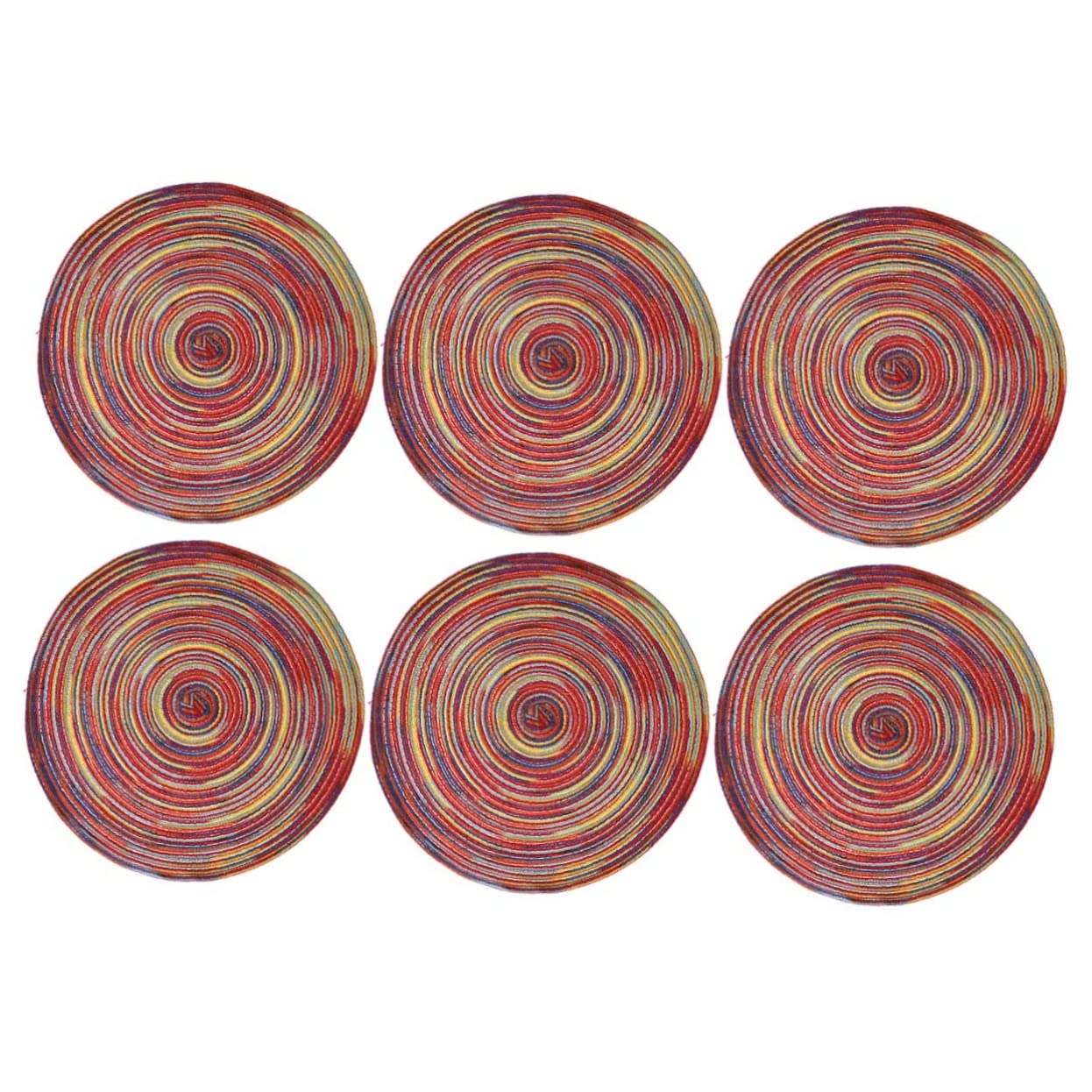 Lot de 6 sets de table ronds résistants à la chaleur en coton et lin Hemoton rouge protecteur