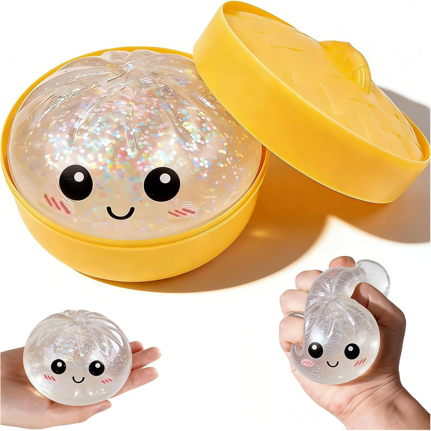 Dumpling Squishy, Dumplings Squishies, Glitter Dumpling Mystery Box, Colorful Dumplings Stress Balls Sensory Toy, Easter Basket Stuffers, Stocking Stuffers with Food Steamer Stretchy Desk Toys