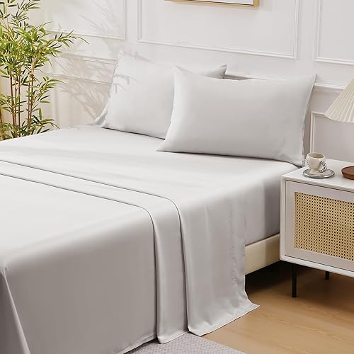 Miniatura 7 de Juego de sábanas King de 4 piezas 100% viscosa orgánica derivada de bambú, ultra suaves y refrescantes, bolsillo profundo para colchones de 16