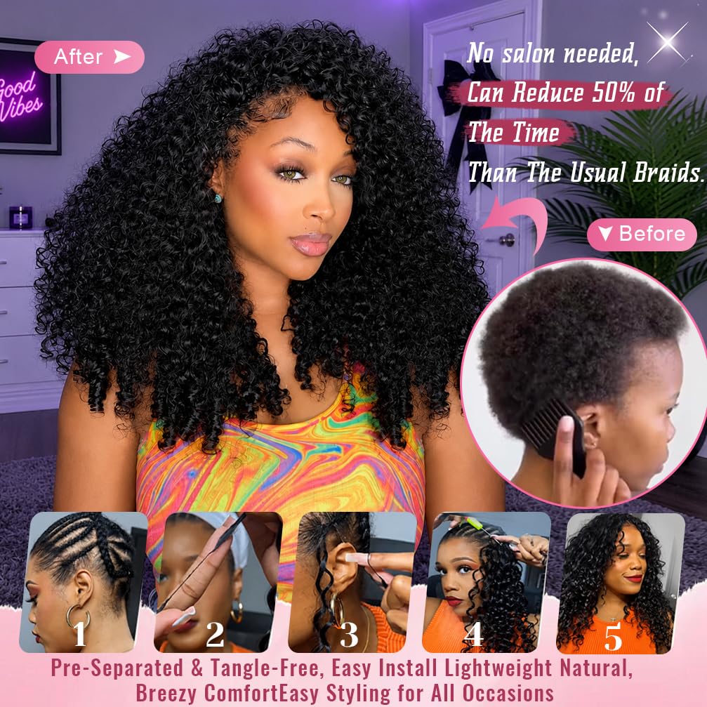 Miracle Knots Crochet Human Hair Burmese Curly Human Hair Crochet 18 Inch 60g Knotless Pre-Separated 3c4a Water Curly Hair Lightweight Reusable Virgin Hair Extensions for Women Natural Color