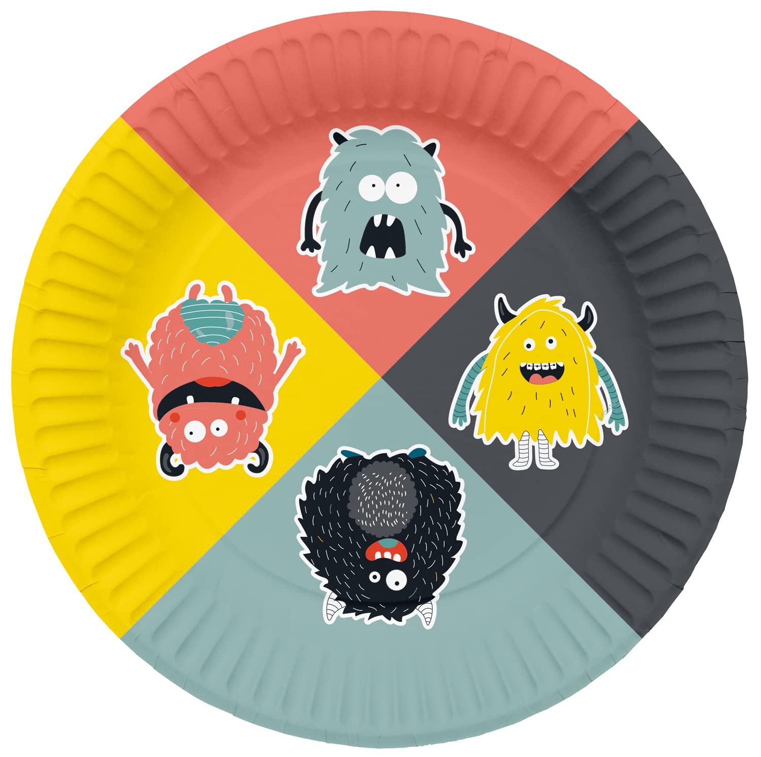 Folat 61928 Paper Party Tableware Round Paper Plates Diameter Monster Bash 23 cm - Pack of 8 Disposable Tableware Plates for Birthday Party, Baby Shower, Wedding, Bridal Shower, Multicoloured