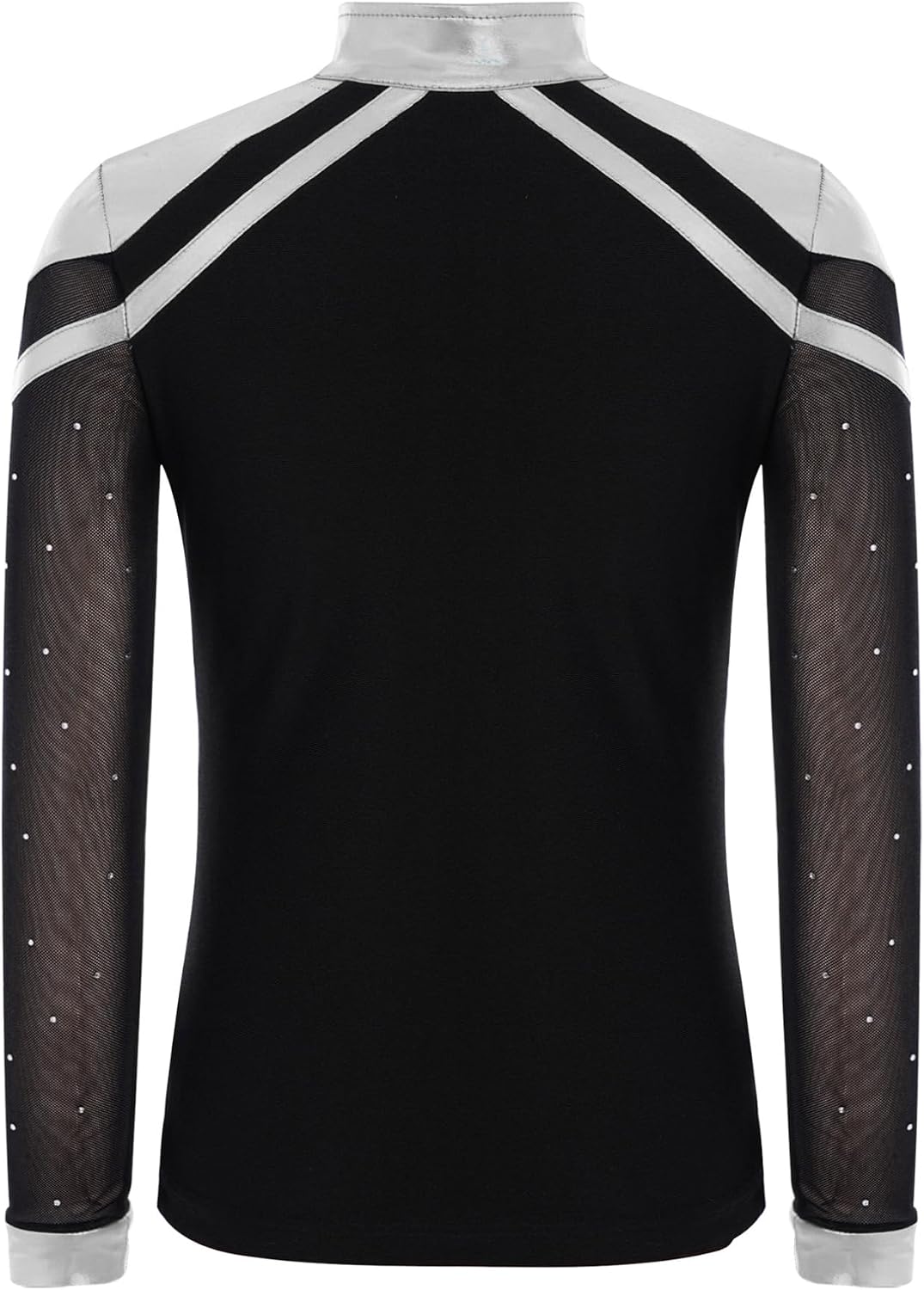 FEESHOW Kids Boys Sparkly Figure Skating Dance Outfits Shiny Rhinestones Long Sleeve Top with Staight-leg Pants Dancewear Silver+Black 14 Years