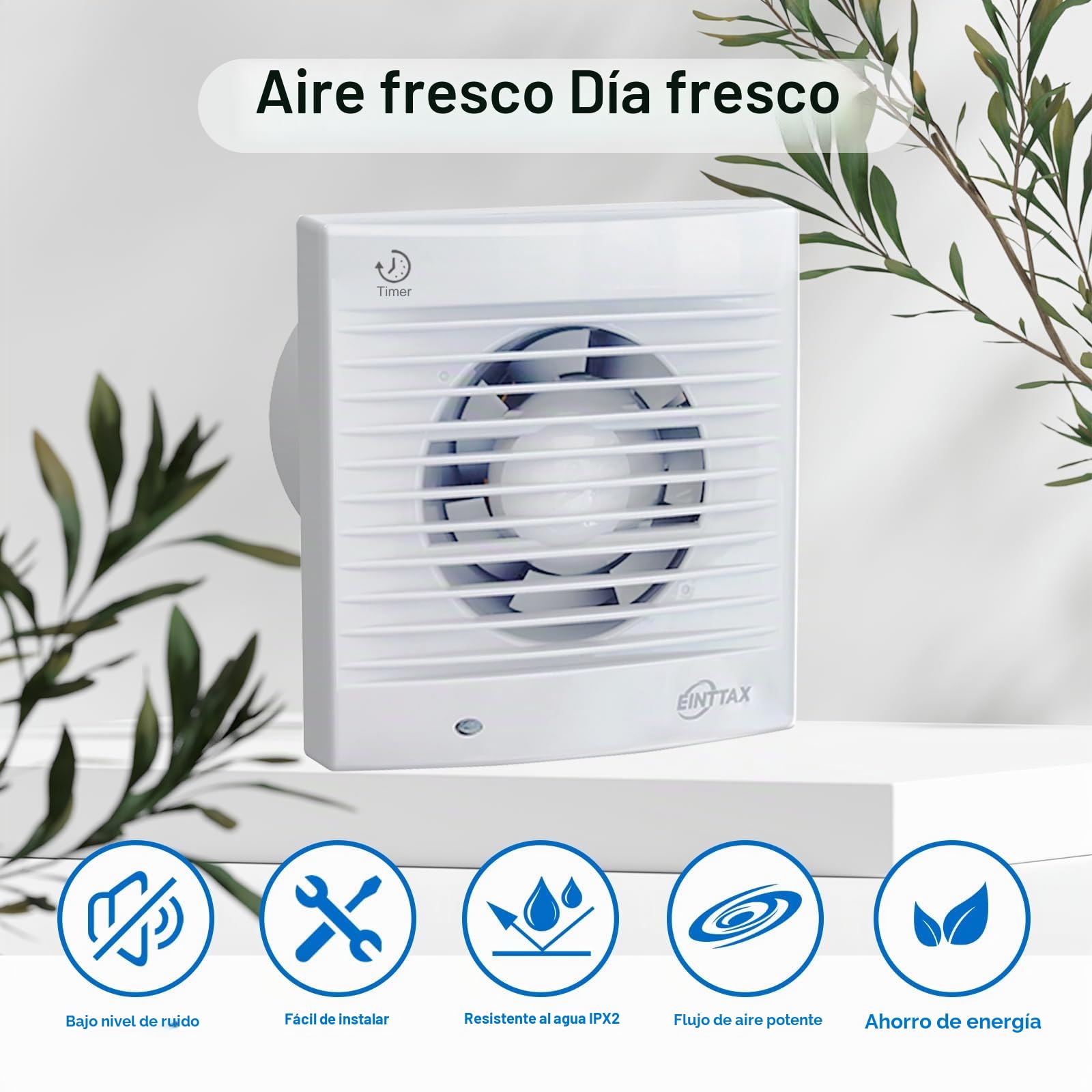 100 mm Ventilador, Extractor de aire, con válvula antirretroceso,VMC, 12 W, 34 dB, para cuarto de baño, cocina, oficina, inodoro, silenciador, blanco
