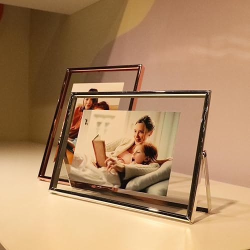 Miniatura 8 de Marco flotante plateado (5 x 7 pulgadas, horizontal), para fotos de 4 x 6, 3 x 5, 2 x 3, marco de fotos de escritorio pequeño, estilo minimalista