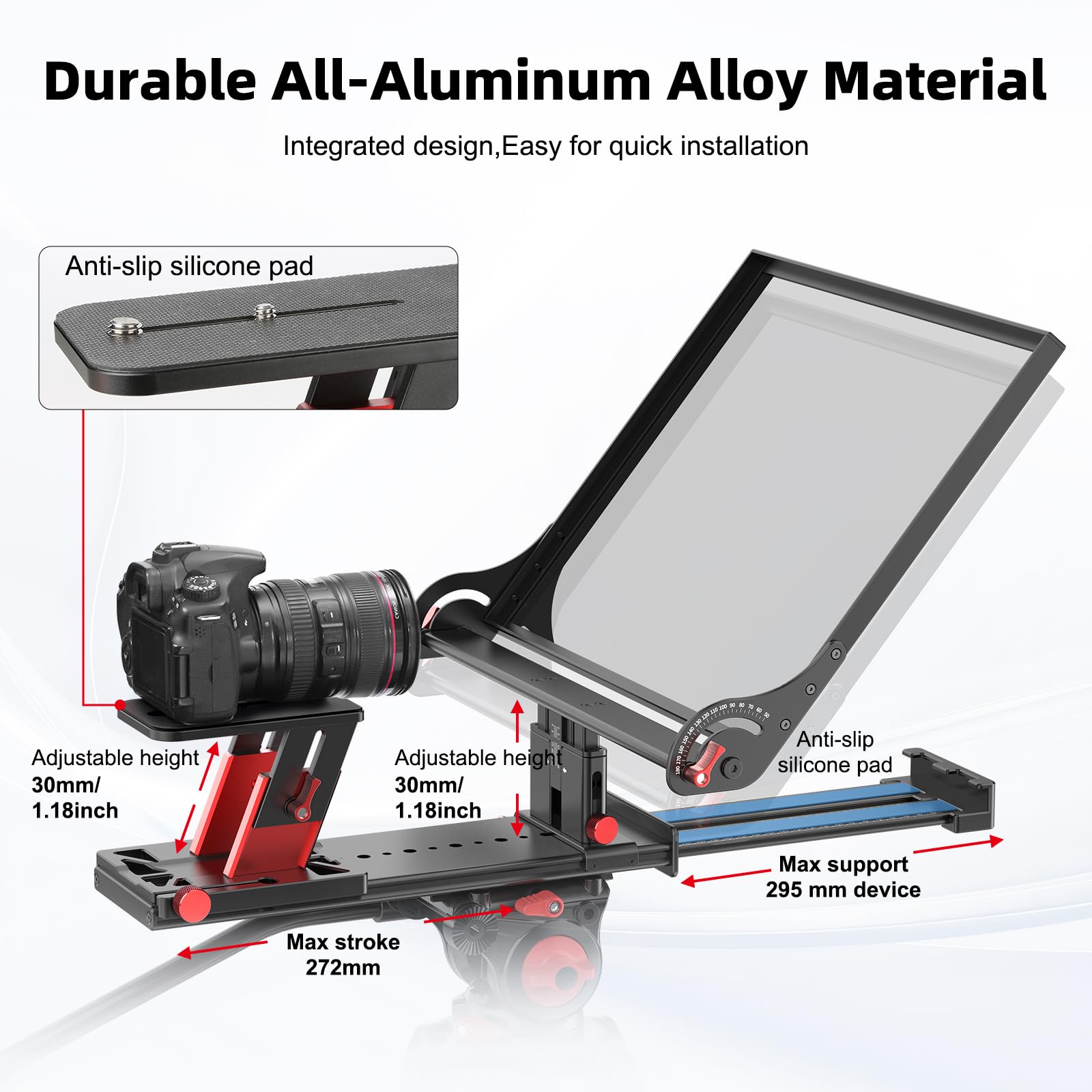 Desview P15 Teleprompter - Prompter professionale da 15 pollici, con vetro HD e specchio regolabile, compatibile con fotocamere DSLR, smartphone, tablet, per registrazione video, streaming live