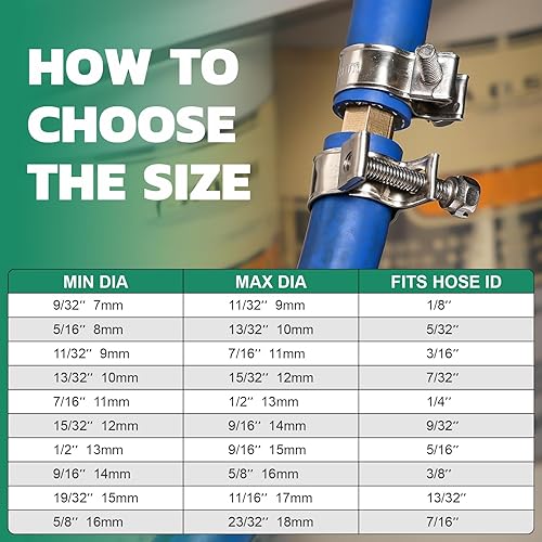 Miniatura 3 de Kit surtido de 120 abrazaderas de línea de combustible de acero inoxidable 304, 8 tamaños ajustables de 932 a 2332 pulgadas de diámetro (0.276-0.709