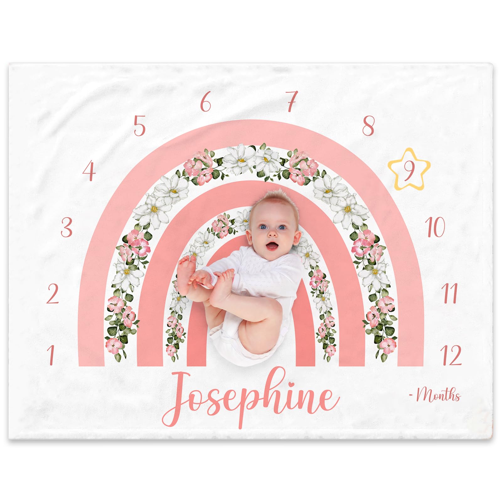 NIBESSER Custom Baby Blanket Personalised Baby Monthly Milestone Blanket for Baby Girls Boys Flannel Customized Baby Blanket with Names Newborn Photo Blanket Gift for Age and Growth
