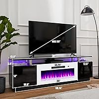 Vista 3 de AMERLIFE - Soporte de TV con chimenea de 36 pulgadas en blanco, centro de entretenimiento con chimenea moderna de 70 pulgadas con luces LED