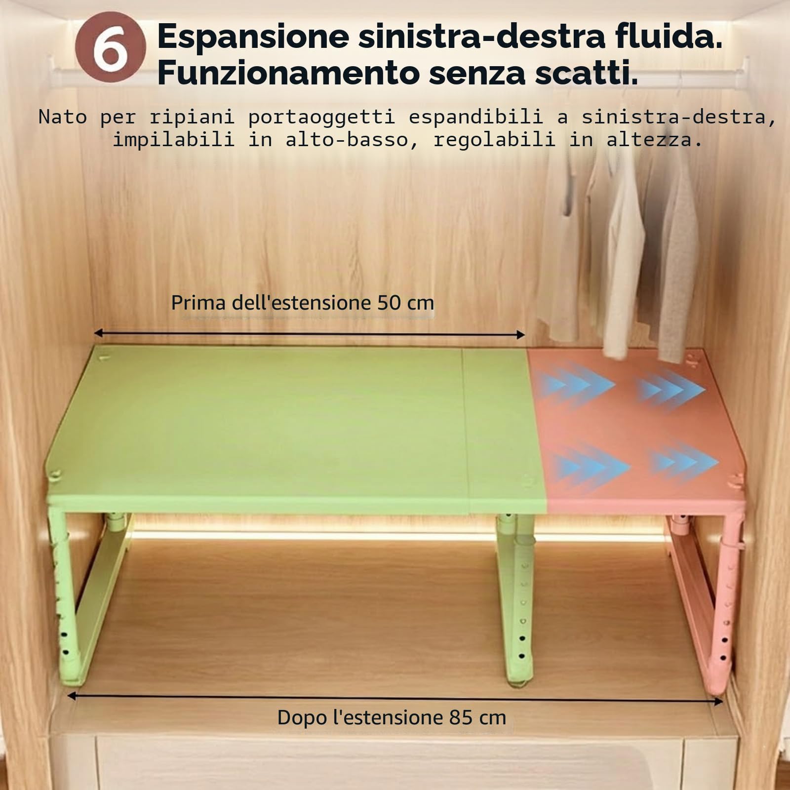 Mensola da cucina estensibile, scaffale da armadio regolabile in altezza, organizer da bancone impilabile, in acciaio al carbonio, mensola da pranzo beige, 50-85 x 42 x 35-50 cm
