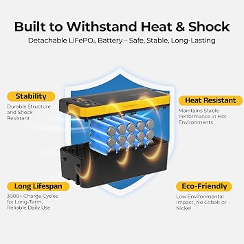 BougeRV 240Wh Detachable Battery for 12V Refrigerator CRH20 CRD2 V2 RockyV3 | 240Wh LiFePO4 Battery, Detachable Design with Direct Pogo Pin Connection, Over 3000 Cycles, Ideal for Camping, Travel, Trips