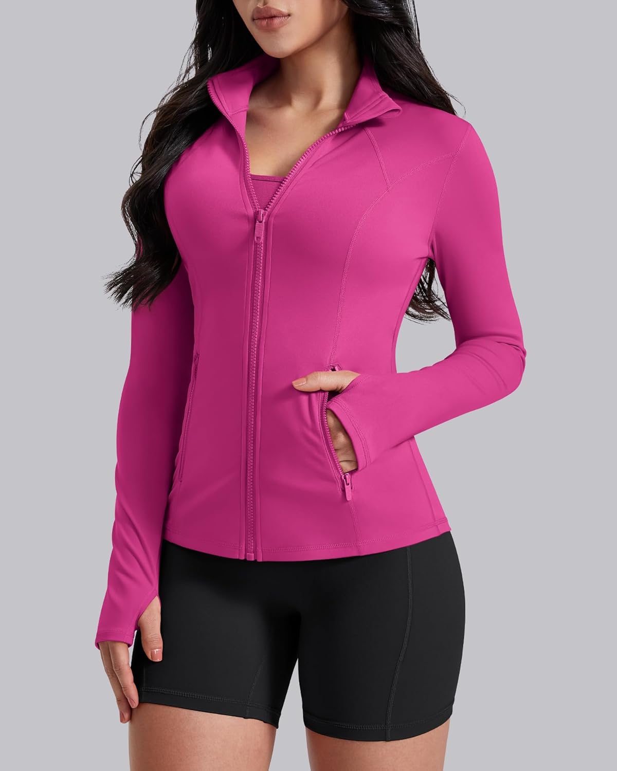 AVGO Womens Workout Jackets Lightweight Athletic Zip Up Jacket Slim Fit Running Gym Top with Pockets & Thumb Holes - Image 2
