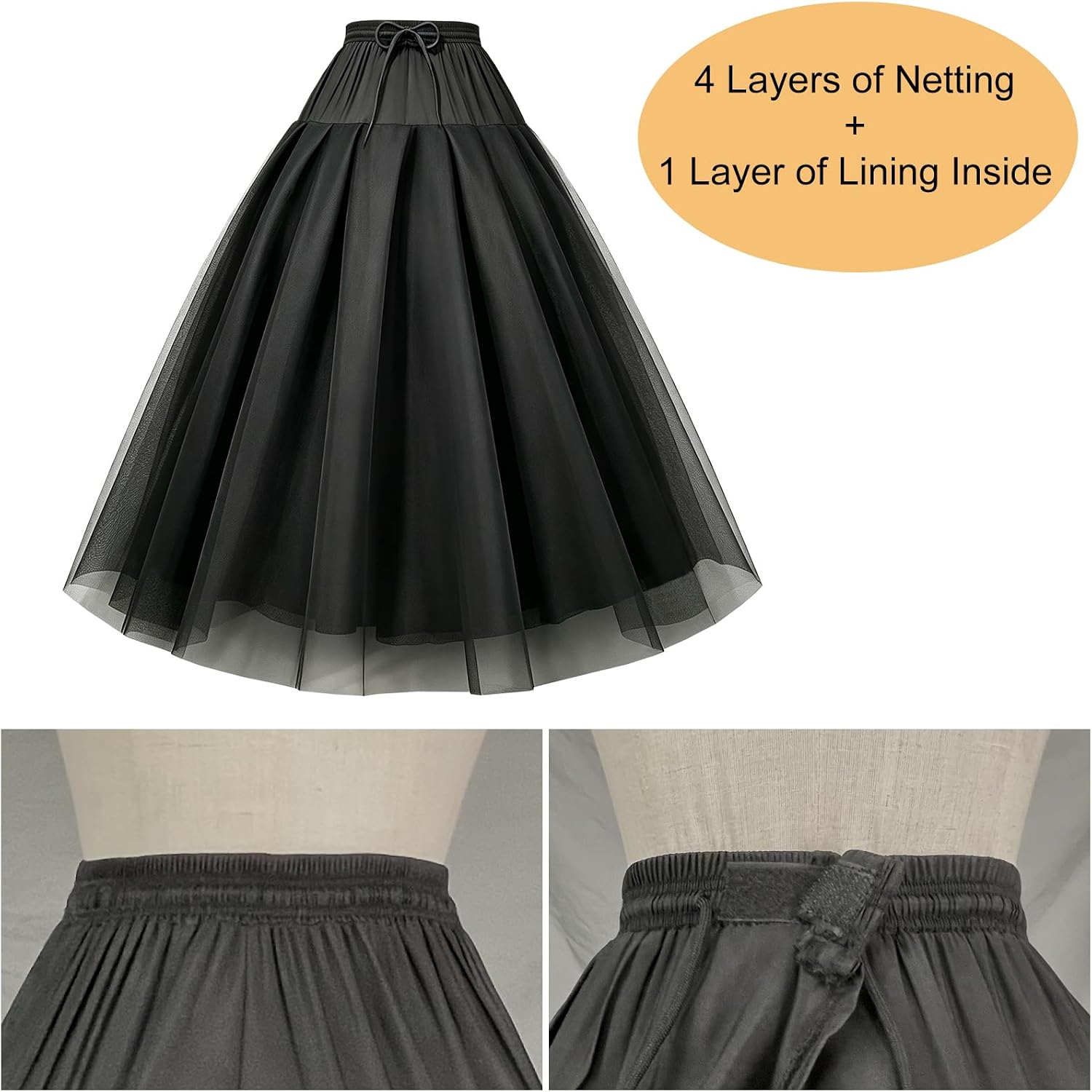 Women's Crinoline 4 Layer Petticoat Slip Tulle Long Underskirt