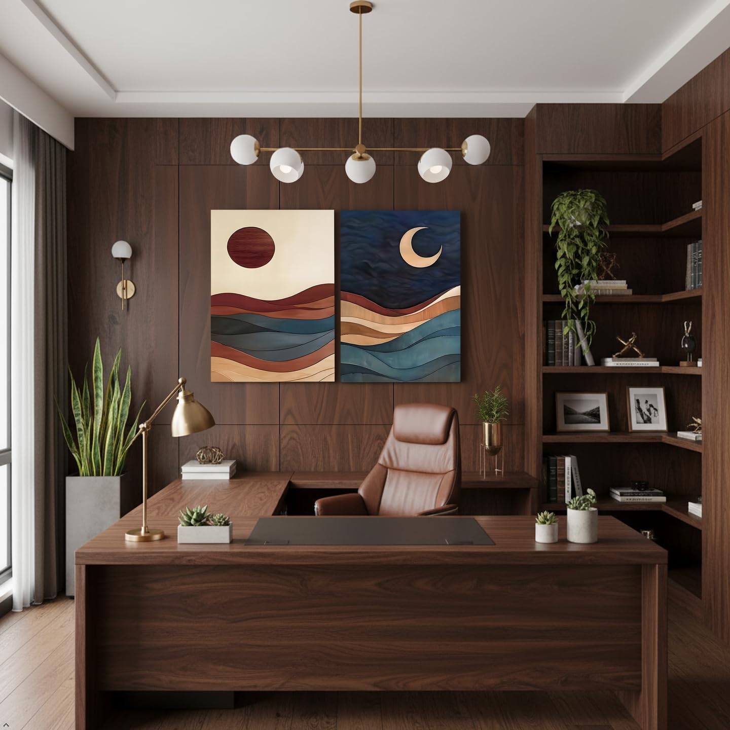 HYHSMIEKL 2 Piece Sun and Moon Canvas Wall Art, Abstract Mountain Landscape Gallery Wrapped Prints, Modern Mid Century Boho Wall Decor for Living Room Bedroom, Waterproof & Fade Resistant, Ready to Hang 12x16in image 5
