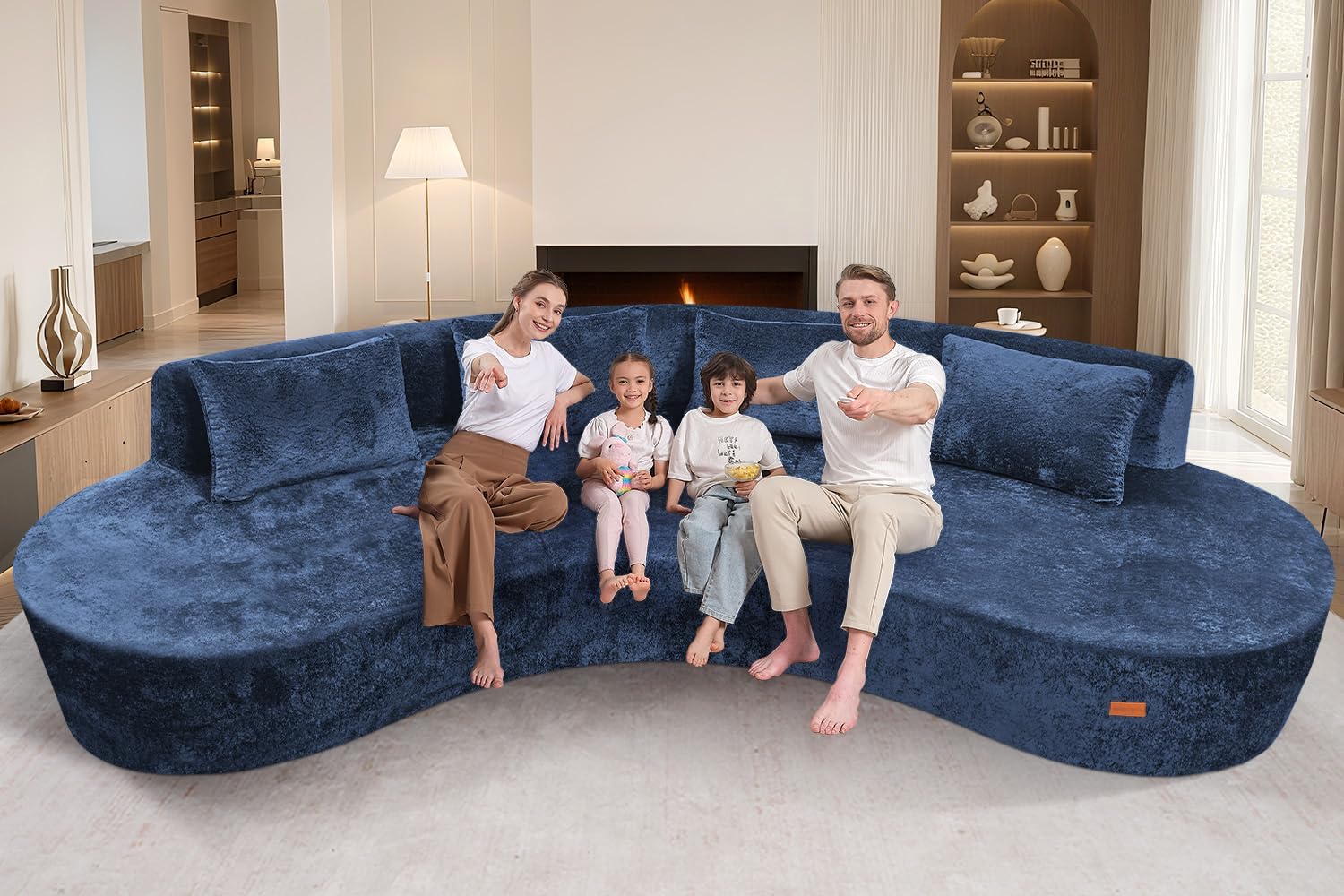 HABUTWAY 130'' Modular Sectional Sofa with Memory Foam Filled, Modern Curved Sofa Deep Seat Cloud Couch with 4 Pillows, No Assembly Required, Oversized Couches for Living Room Apartment Office, Blue