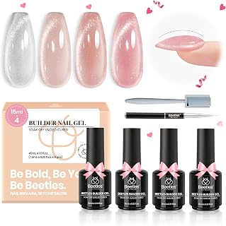 Beetles Builder Gel for Nails,7 in 1 4 Colors Builder Gel for Apex Nail Thickening Extension Cat Eye Pink Nude Colors Uv Nails Beauty Gift Sets for Women