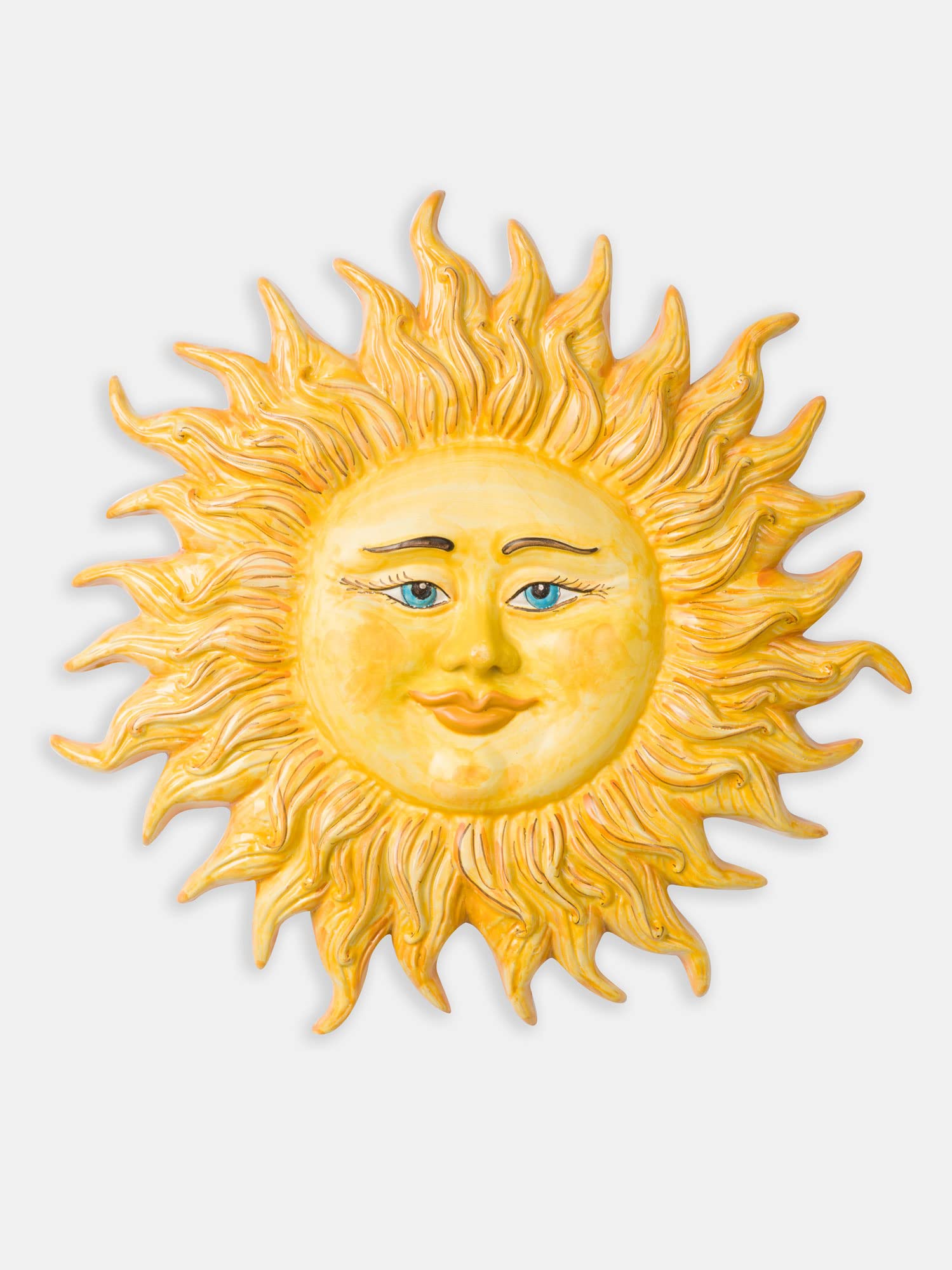 Terrecotte del Sole - Sole in ceramica siciliana originale per parete giallo diametro 60, realizzato e decorato a mano.