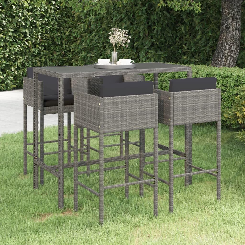 Genérico Set Muebles de Bar jardín 5 pzas y Cojines ratán sintético Gris,Mobiliario,Muebles de jardín,Conjuntos de jardín,3094794