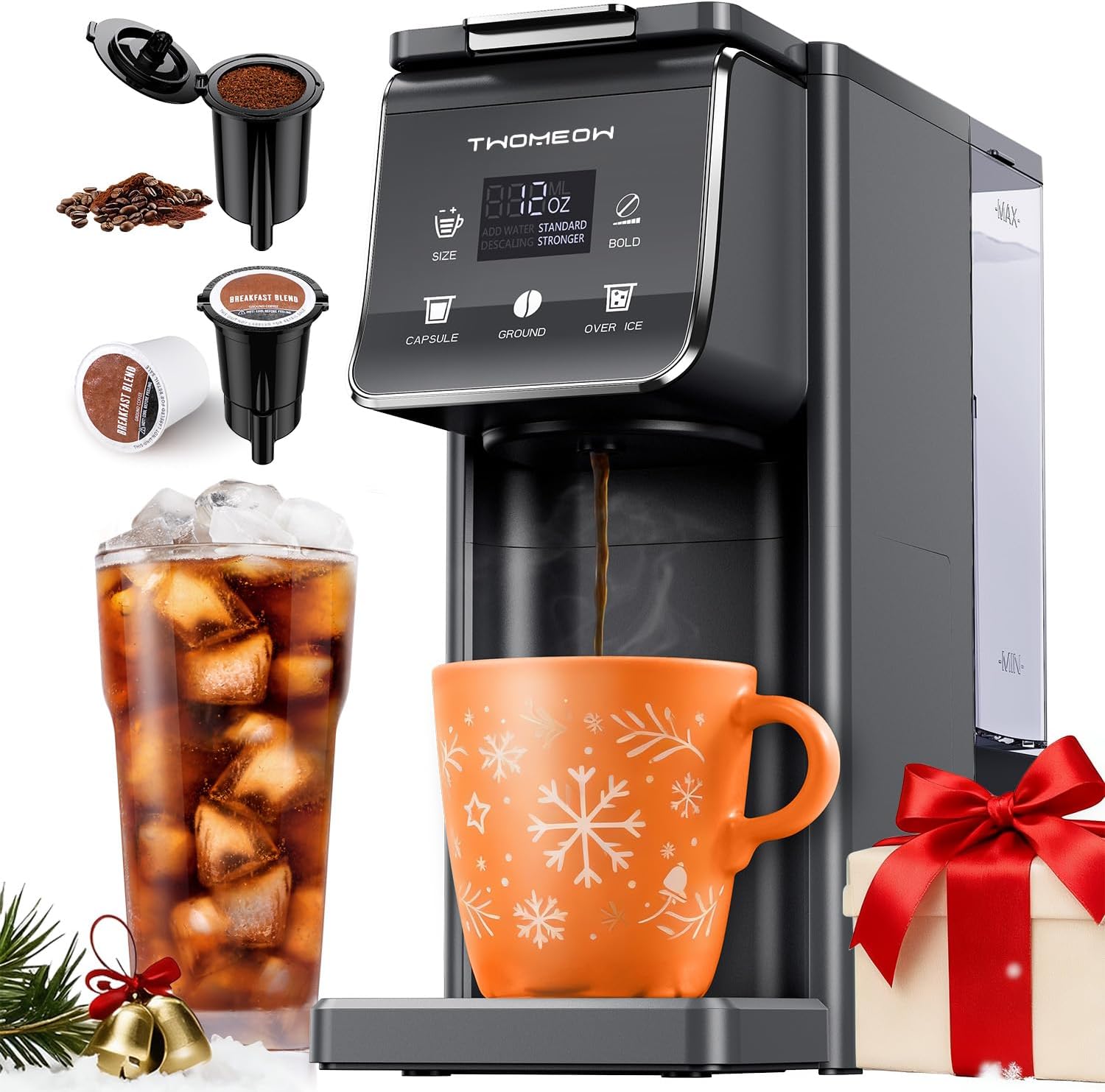 K Cup Coffee Maker With Bold Setting, Single Serve Hot & Iced Coffee Maker for K-Cup and Grounds, 52oz Removable Reservoir, 6 to14oz Brew Sizes, Pod Coffee Machine With Reusable Filter - Thumbnail 2