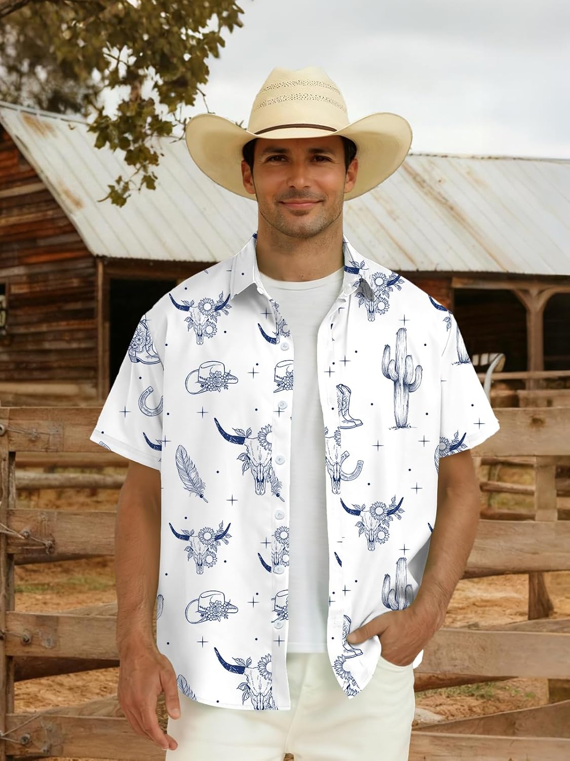 Western Shirts for Men Cowboy Country Shirt Short Sleeve Retro Button Down Outfits - Image 3