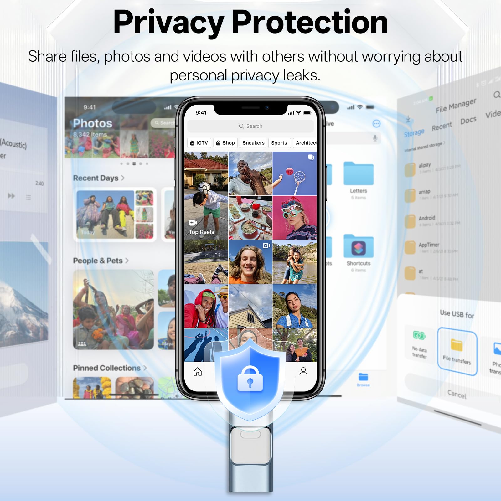 USB Stick 256GB for iPhone, No APP Needed, 4-in-1 Flash Drive for iPhone/iPad/Android/PC, USB Photo Stick, Plug and Play, Enabling Swift Transfer of Photographs and Videos (blue) — view 8