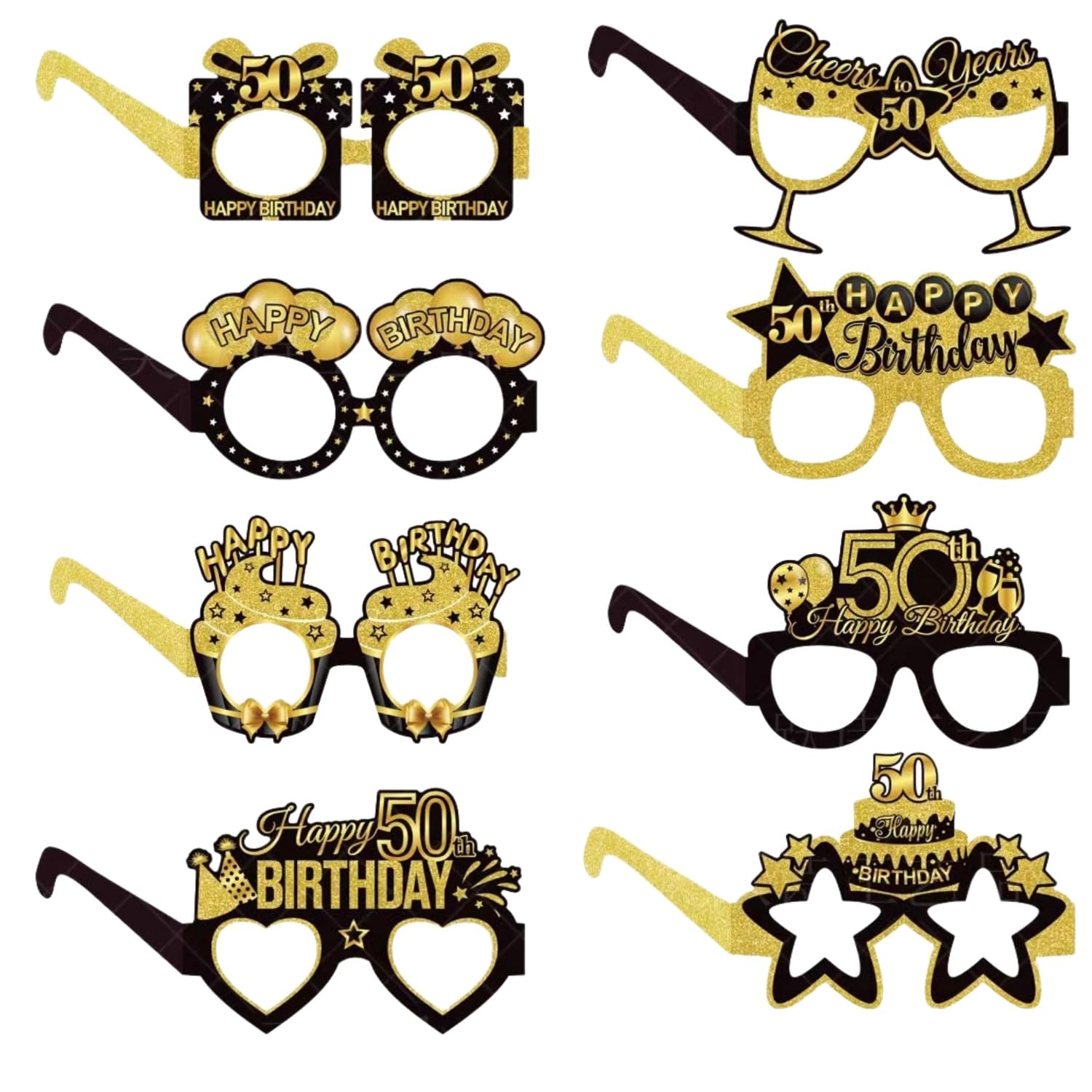 Zwenjuan 8 Pack 50th Birthday Paper Glasses,Funny Black & Gold Eyeglasses for Photo Booth Props,Party Decoration & Favours,50th Birthday Party Supplies,Fun Accessory for Her Celebration