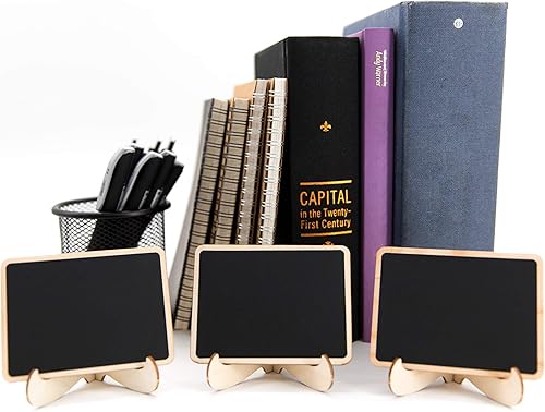 Miniatura 8 de Paquete de 20 mini letreros de pizarra de madera con caballetes de soporte tarjetas de lugar pizarras pequeñas rectangulares para bodas fiestas de