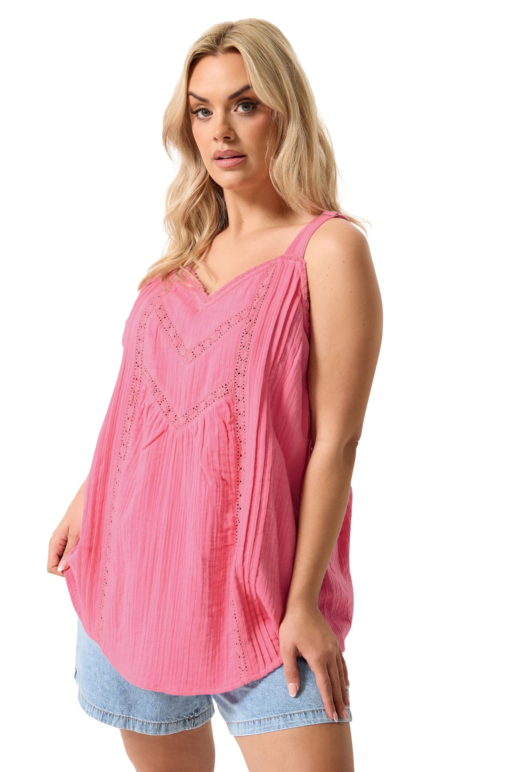 Yours Women's Pink Crochet Insert Vest Top In Size 20