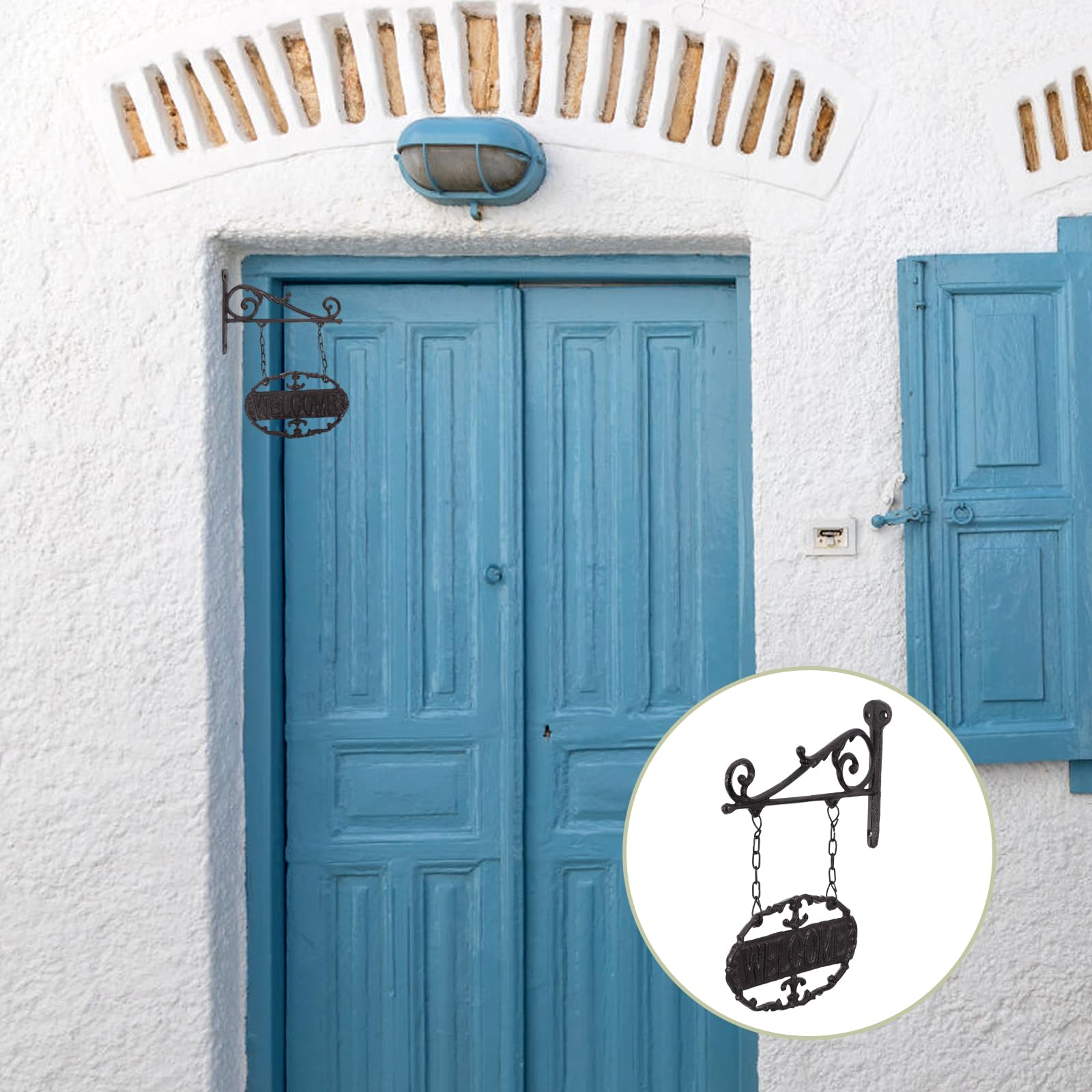Targa di Benvenuto in Ferro Vintage da Appendere alla Parete | Stile Rustico Retrò Farmhouse, Lavorazione Artigianale, Resistente alla Ruggine, per Ingresso Domestico