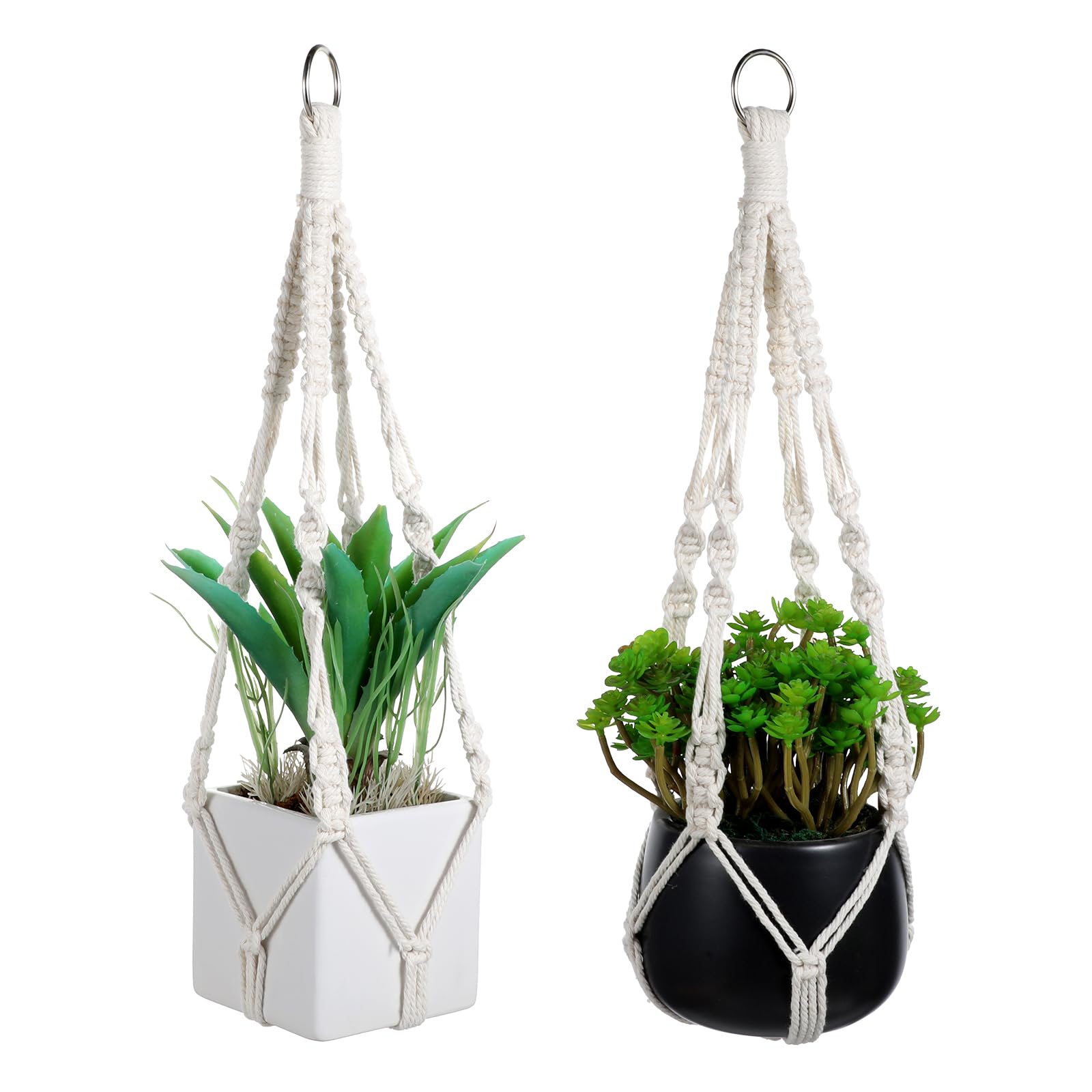 Nogeqi 2 Stück Makramee Blumenampel Hängend Innen, Boho Außen Pflanzenampel, Hängetopf Pflanzenaufhänger Hängepflanzen Übertopf Pastellfarben Hänge Pflanzen Planter Hanger Ampel Balkone (Beige) Garten
