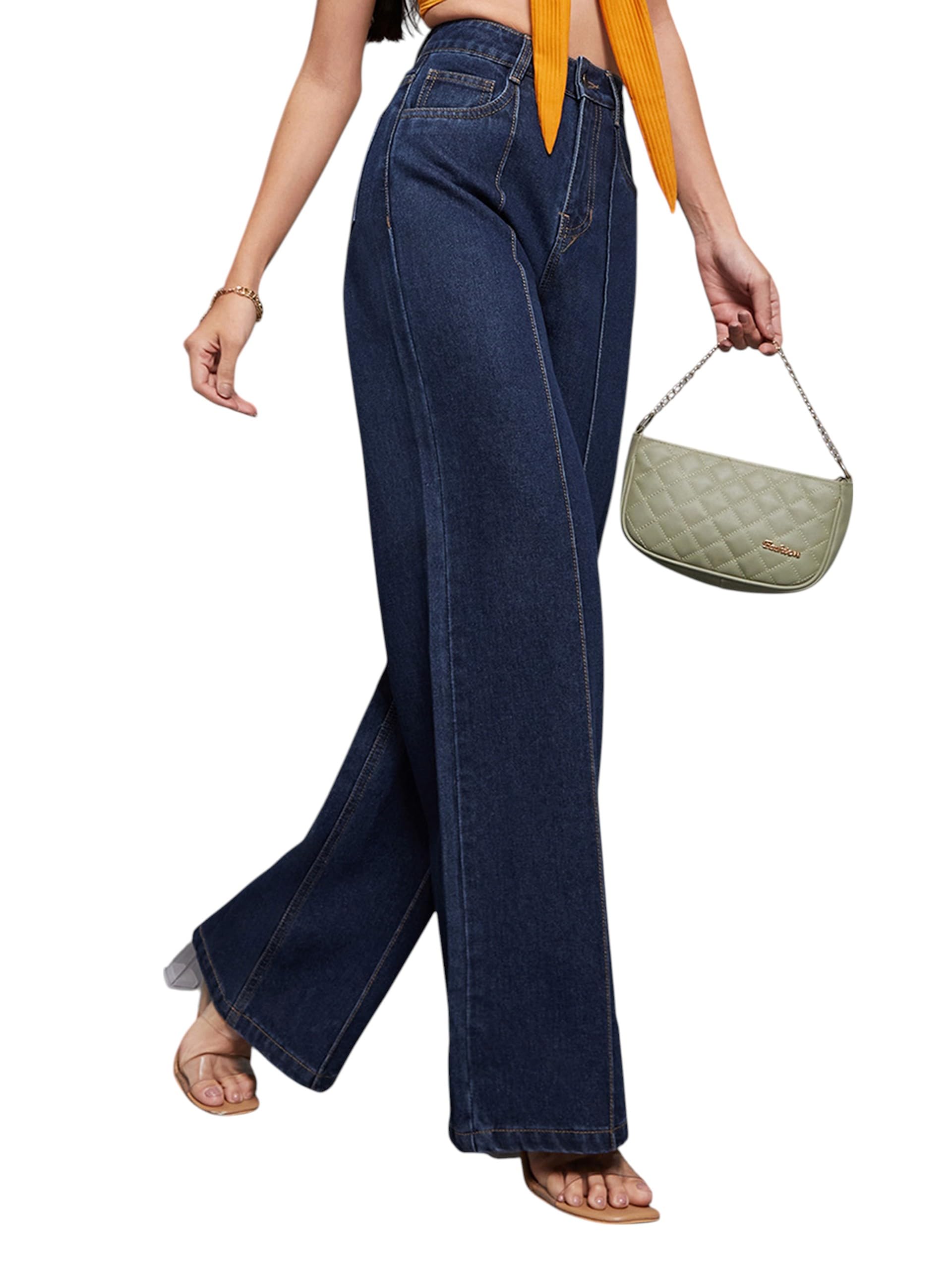 miss chase Women's Wide-Leg High-Rise Regular-Length Non-Stretchable Denim Jeans-picture-16