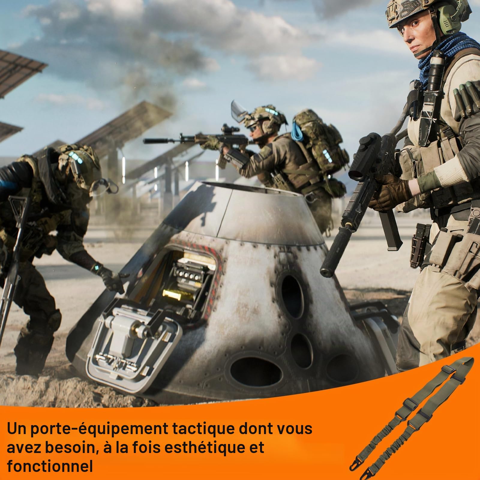Sangle Airsoft avec 2 Crochets Métalliques, 2 Points Sangle Airsoft Réglable, Sangle de Fusil Nylon pour la Chasse Sportive en Plein Air (Vert)