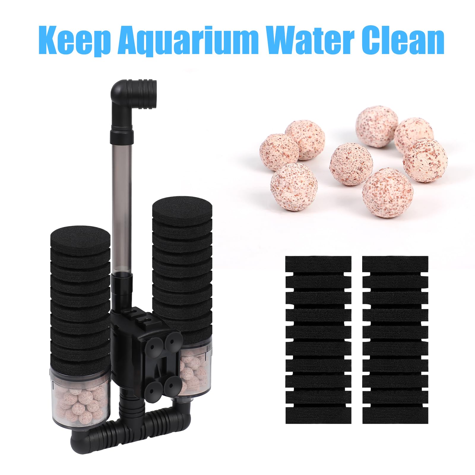 AQUANEAT Filtro de esponja, filtro de esponja para acuario con bomba, filtro eléctrico con 2 esponjas adicionales, medio