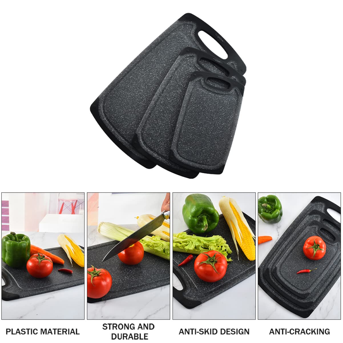 TOPBATHY 3pezzi Tagliere Antiscivolo in Plastica per Uso Domestico Tagliere per Carne e Verdure Tappetini per Taglieri