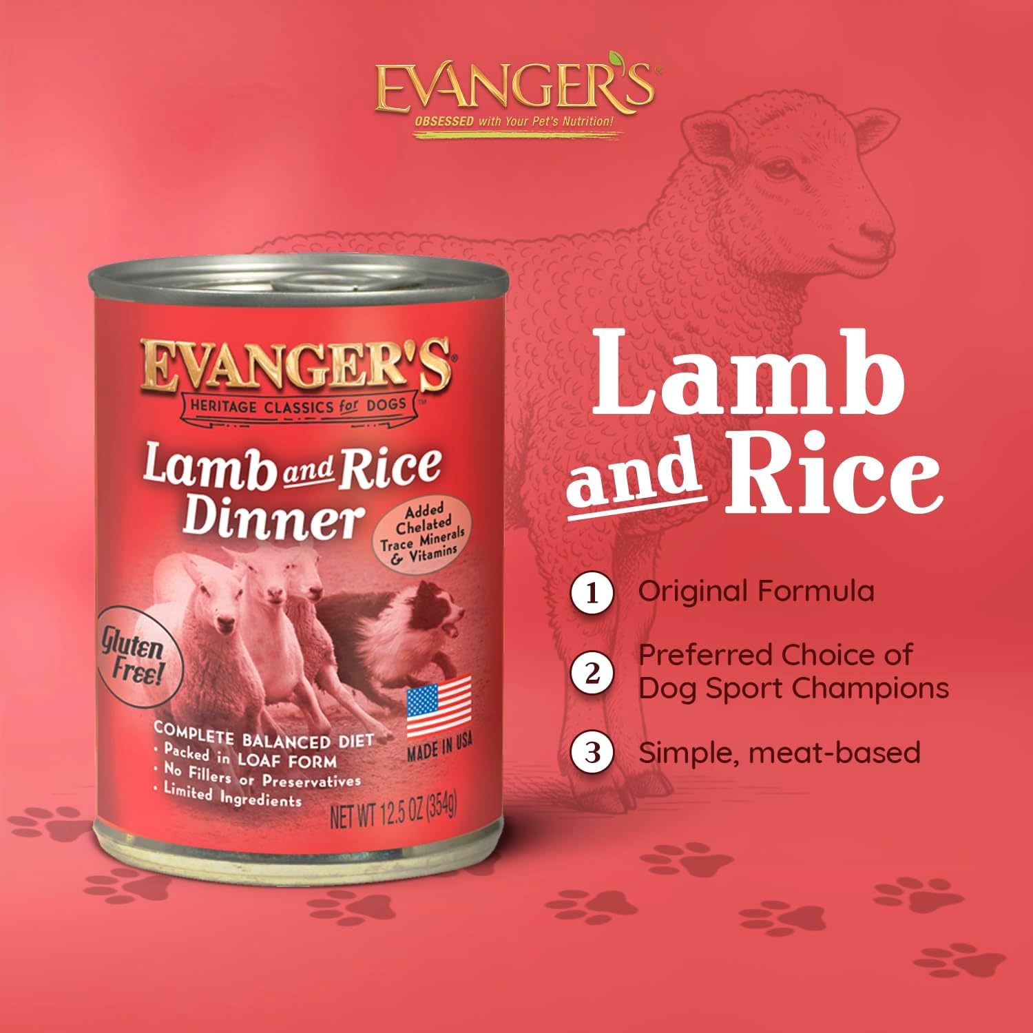 Evanger's Heritage Classic Lamb & Rice Dinner Dog Food – 12 Count, 12.5 oz Each – Gluten & Grain Free, Complete Balanced Diet for All Life Stages – Wet Dog Food