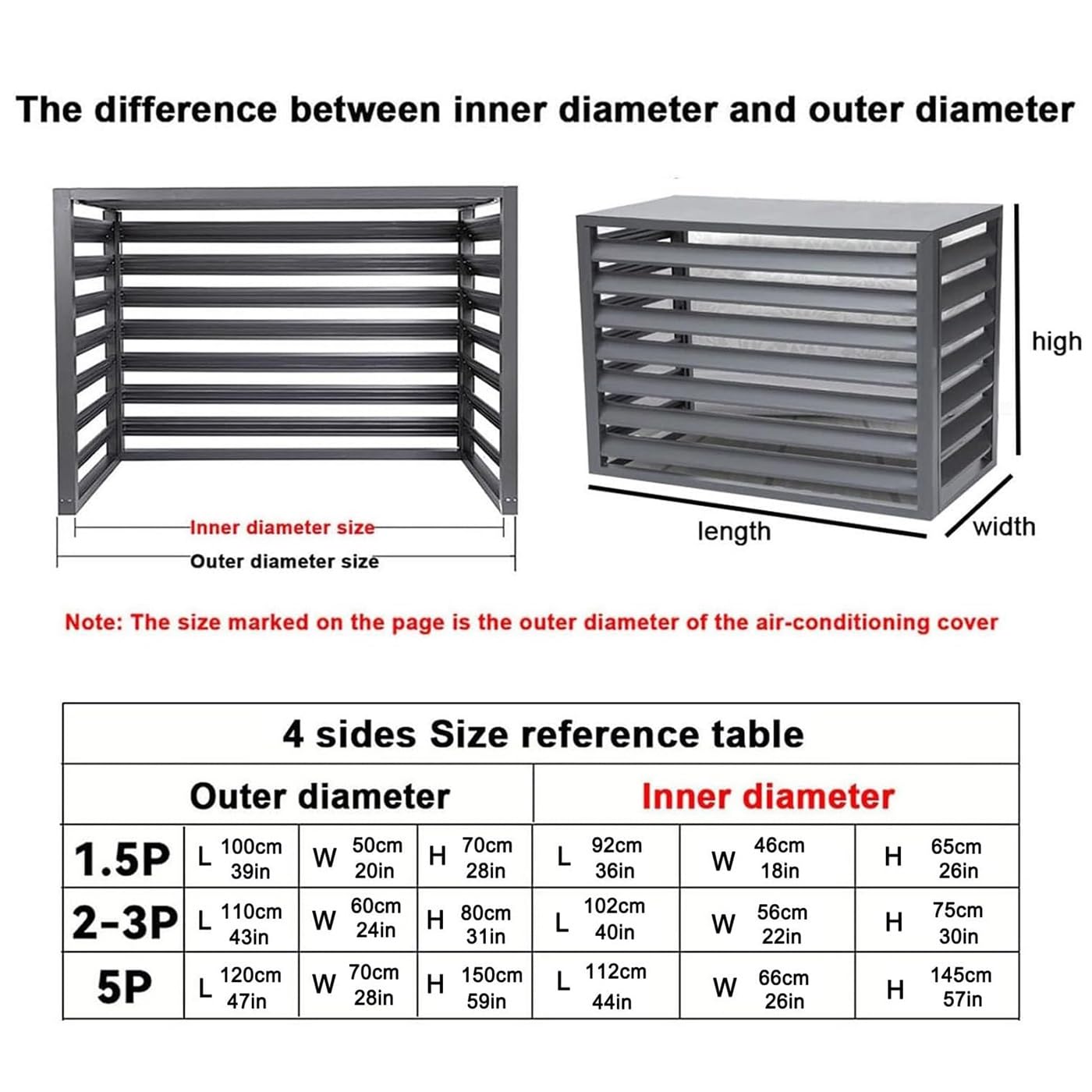 Aluminium Cache Climatiseur Exterieur, Protection Climatiseur Caisson Anti Bruit Pompe à Chaleur, Support D'écran de Confidentialité Décoratif pour Plantes(Black,100x50x70cm/39x20x28in)