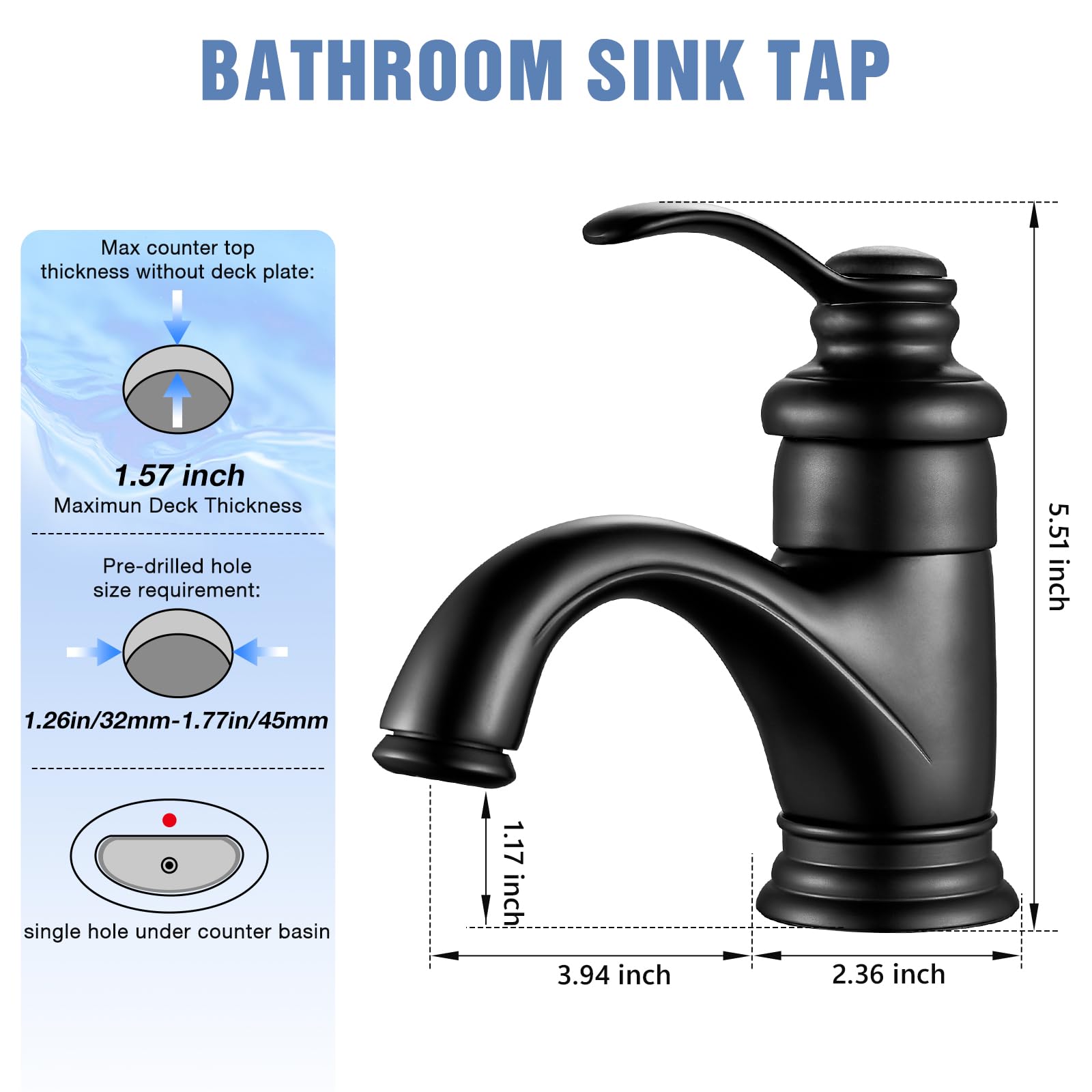 Wasserhahn Bad Schwarz Retro, Waschtischarmatur Retro Waschbecken Armaturen mit Niedriger Auslauf, Einhebel Mischbatterie Waschbecken aus Messing für Badezimmer, G3/8