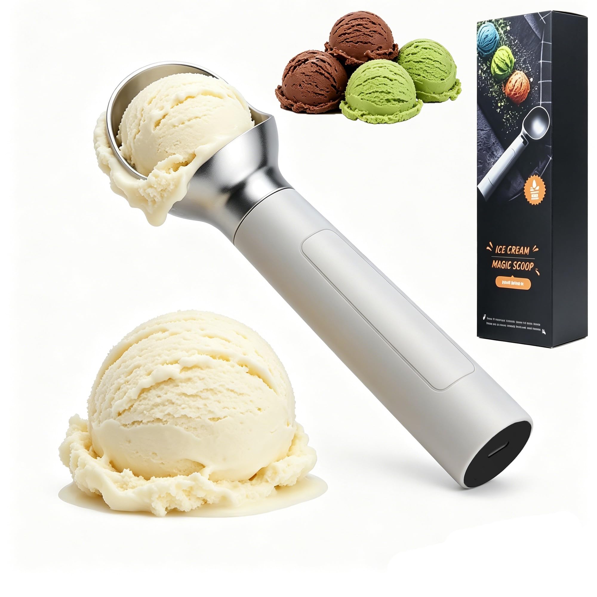 Porzionatore elettrico riscaldato con display digitale impermeabile IP67 manico ergonomico facile da pulire per ghiaccio duro, gelato e sorbetto, ideale come regalo estivo